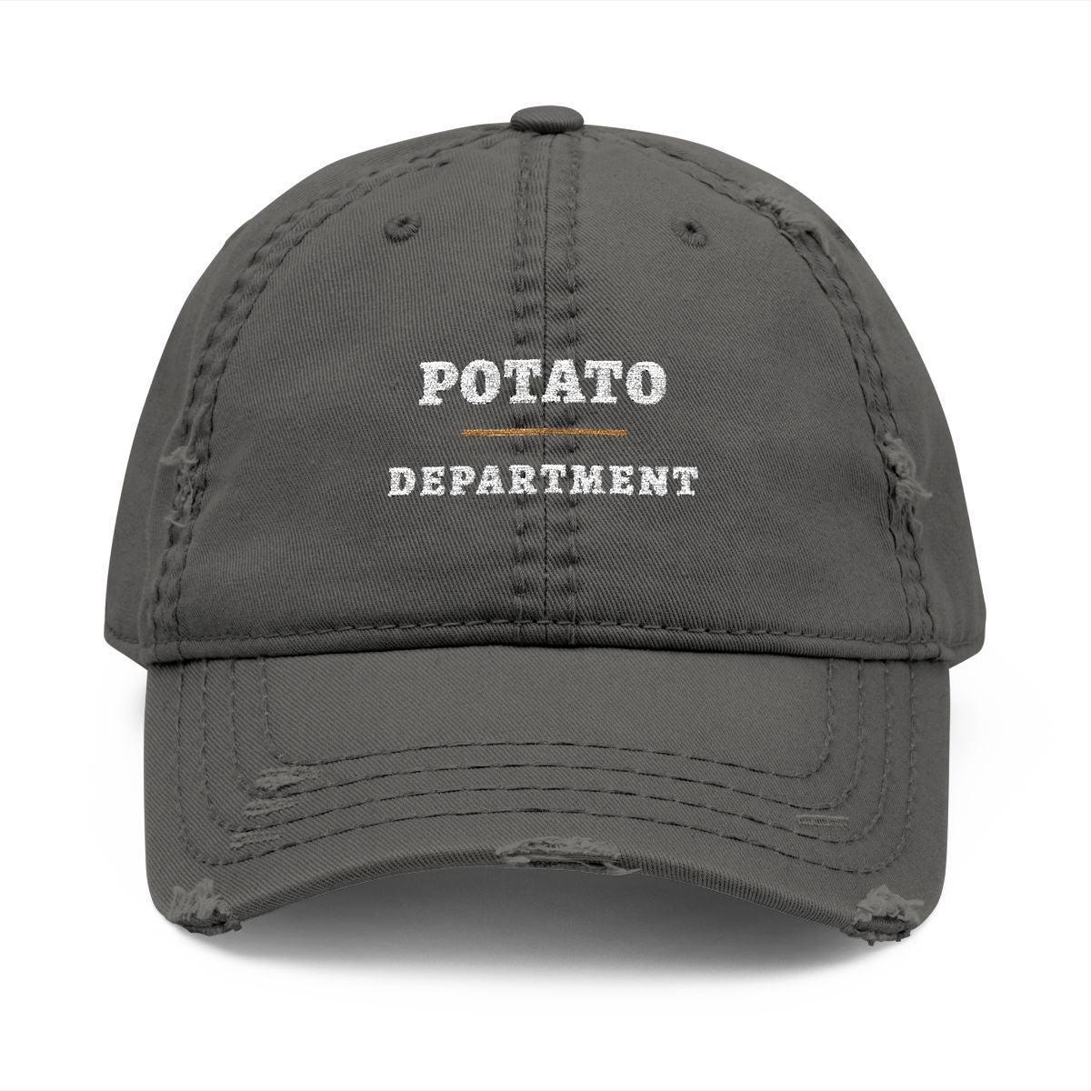 Potato Department Dad Hat in Charcoal Grey, front view