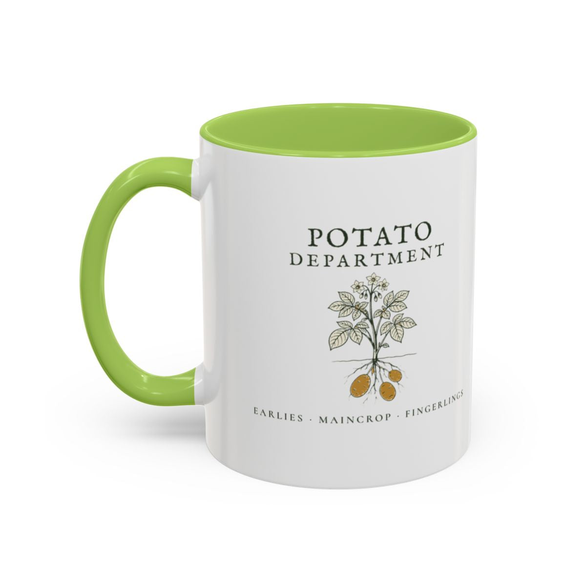 Potato Department Mug in Light Green, left side