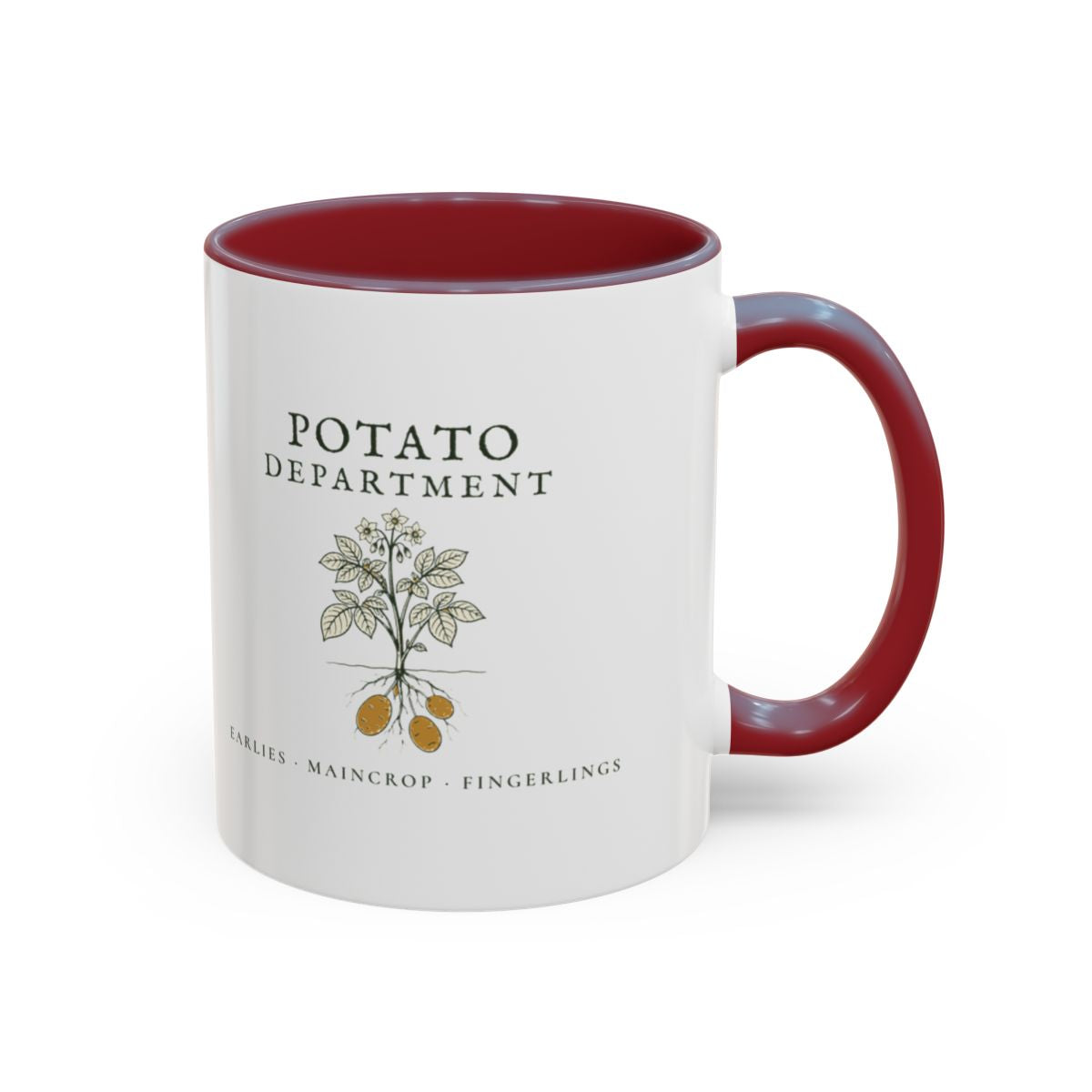 Potato Department Mug in Maroon, right side