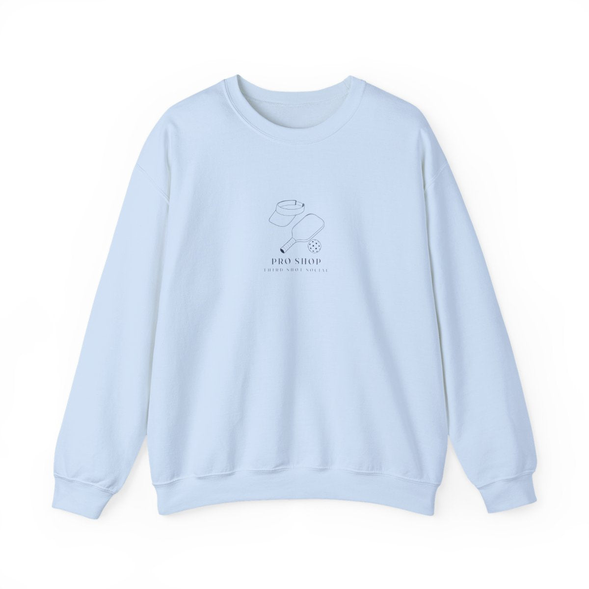 Pro Shop Still Life Crewneck in Light Blue, front view