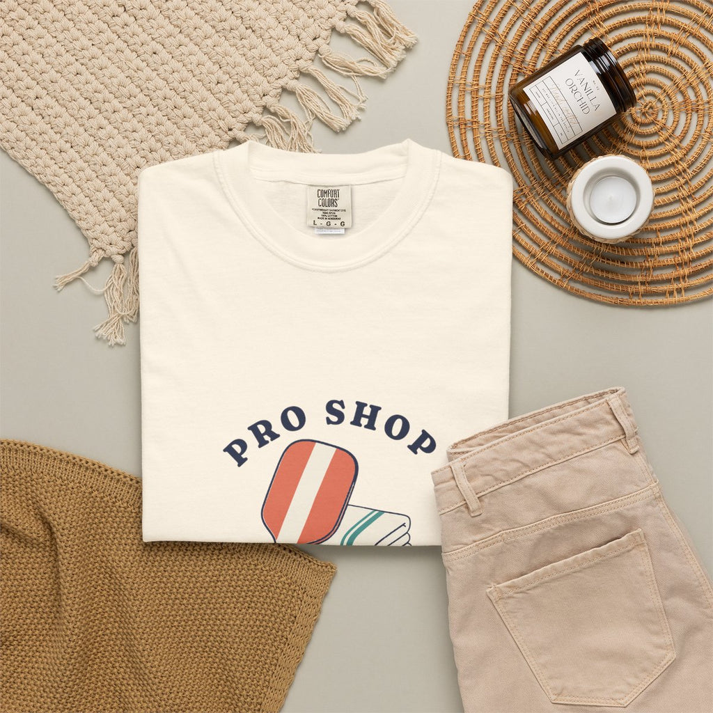 Pro Shop Tee in Ivory, fabric and print detail