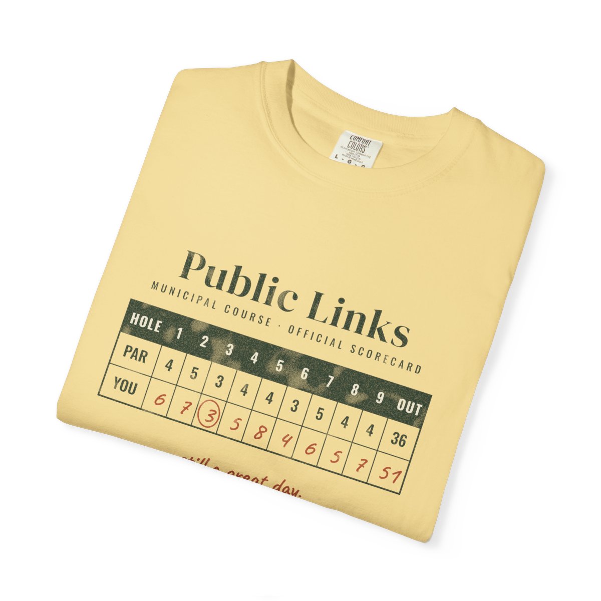Public Links Scorecard Tee in Butter, folded