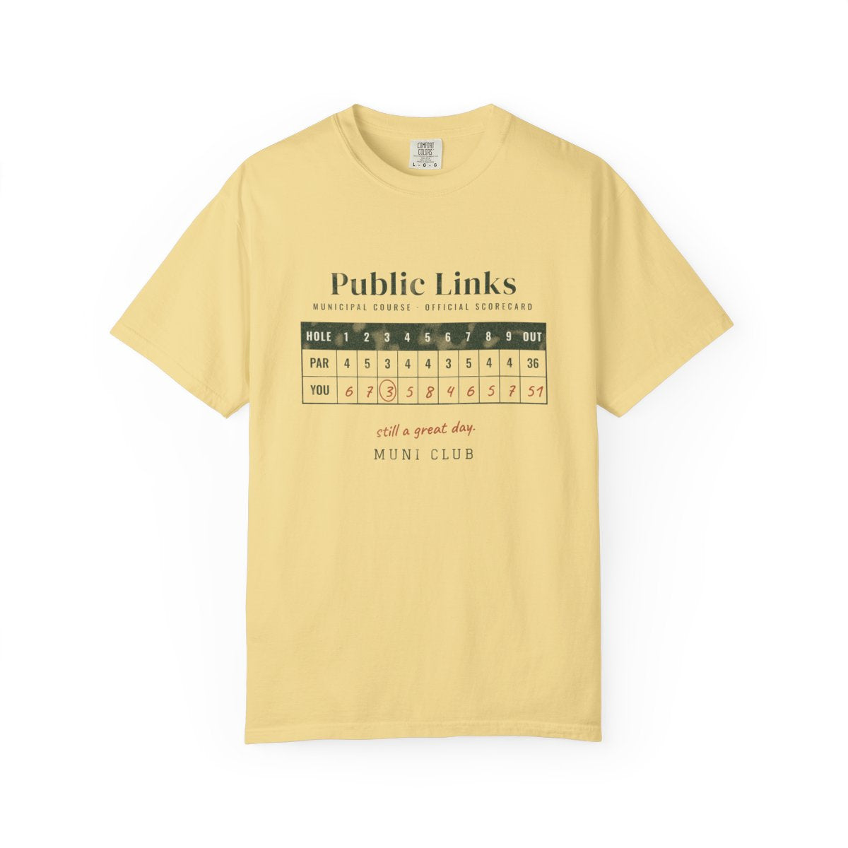 Public Links Scorecard Tee in Butter, front view