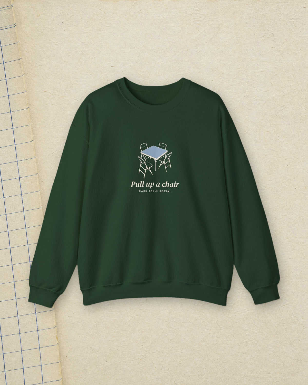 Pull Up a Chair Crewneck in Forest Green, styled