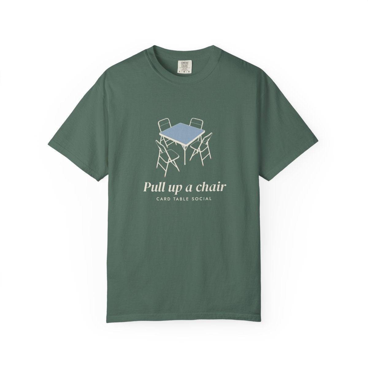Pull Up a Chair Tee in Blue Spruce, front view
