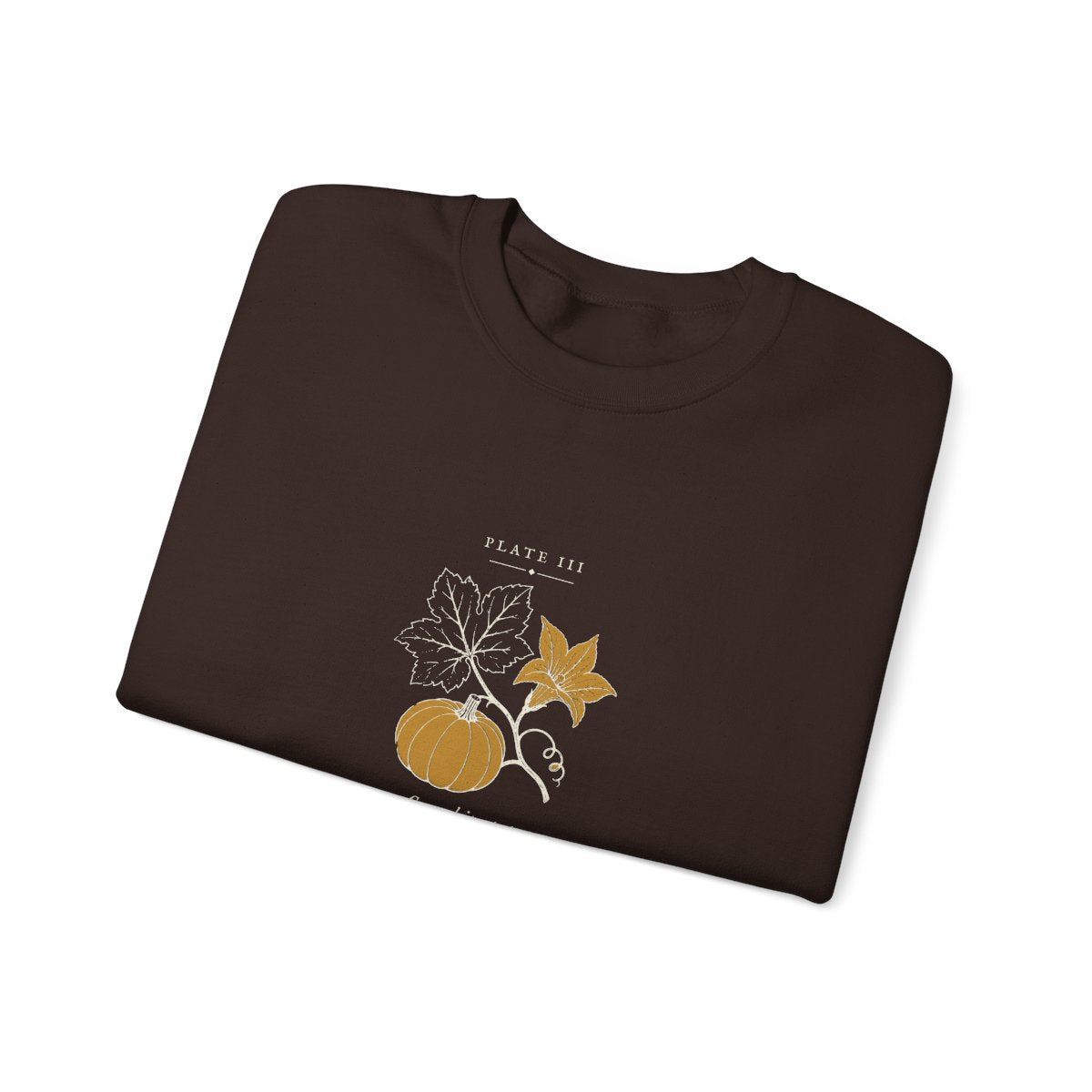 Pumpkin Plate Crewneck in Dark Chocolate, folded