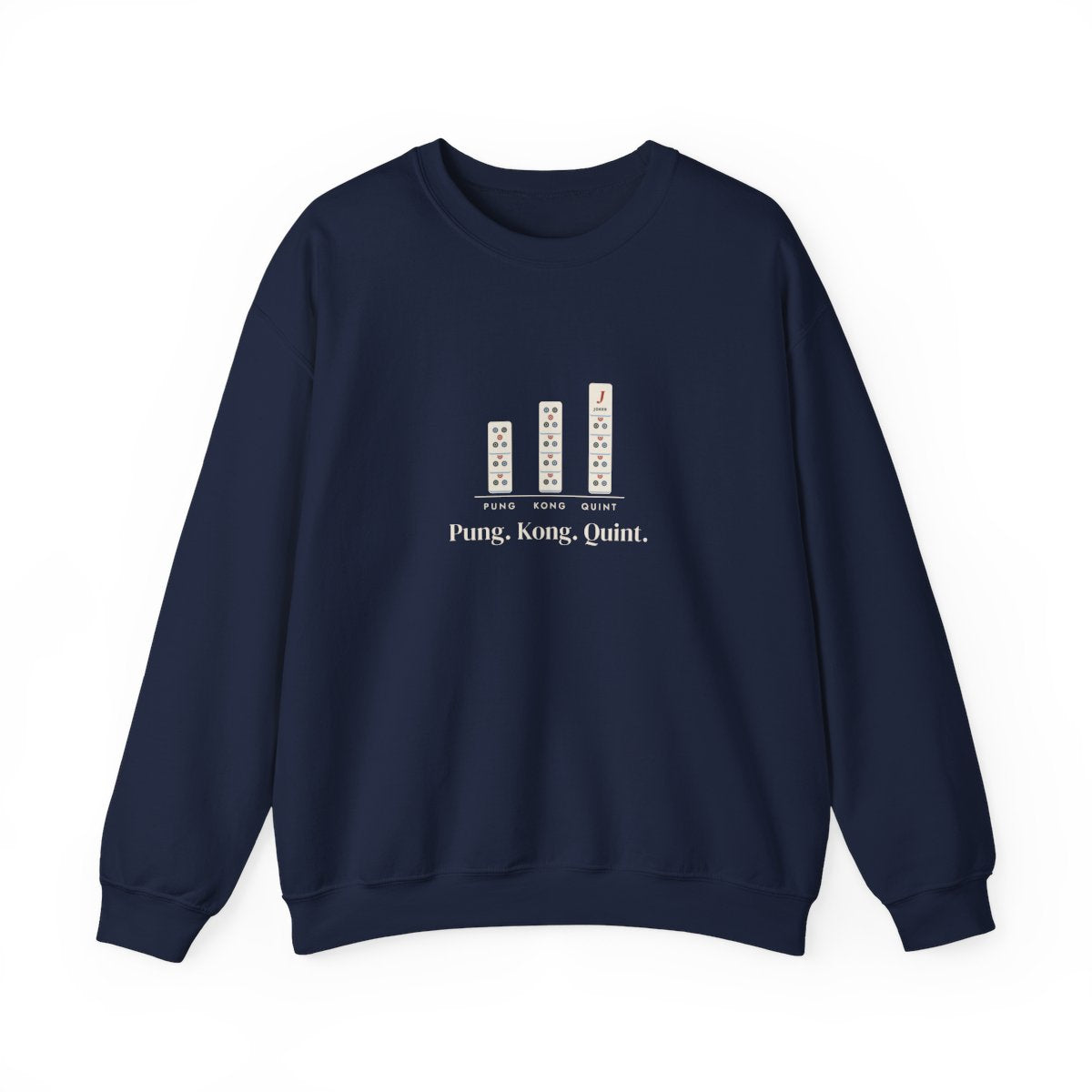 Pung. Kong. Quint. Crewneck in Navy, front view