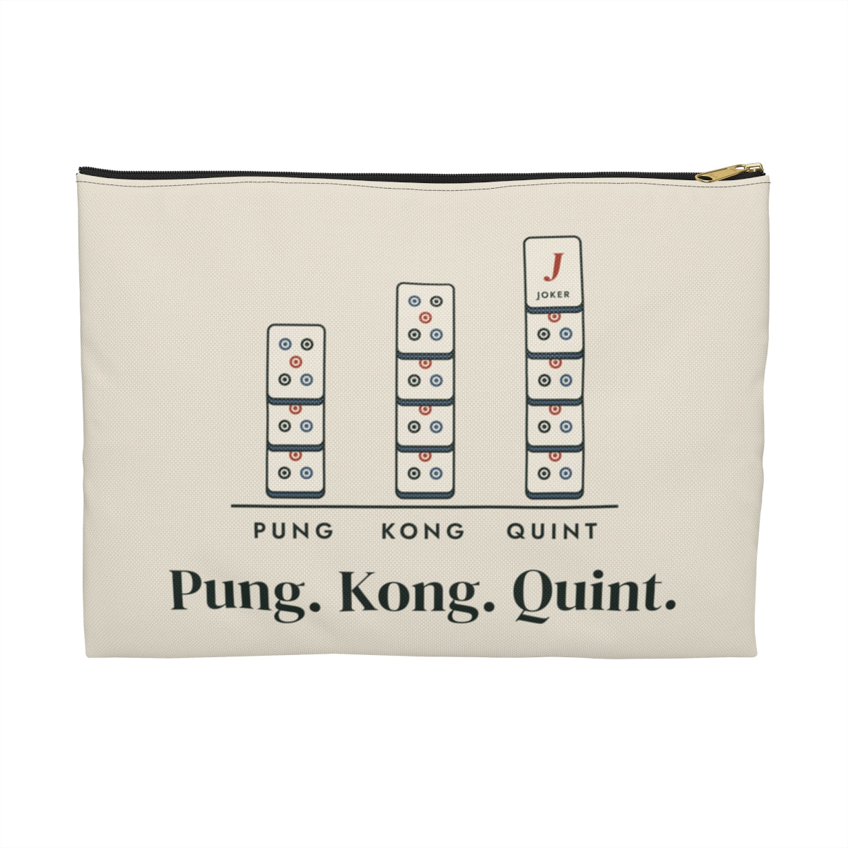 Pung. Kong. Quint. Zip Pouch in Black zipper, front view