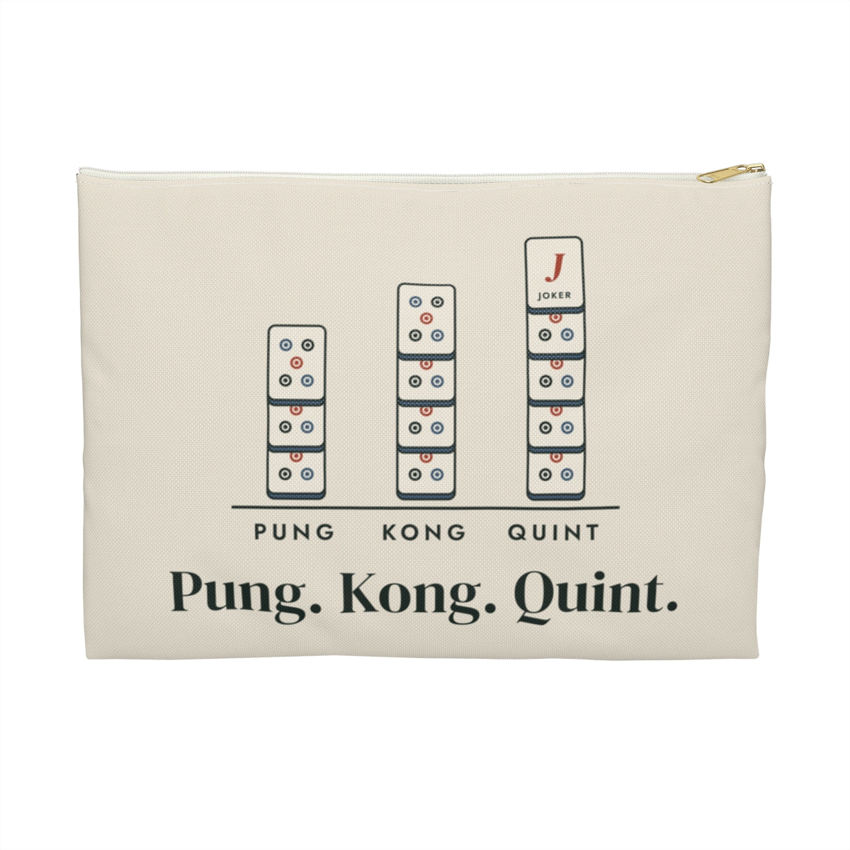 Pung. Kong. Quint. Zip Pouch in White zipper, front view