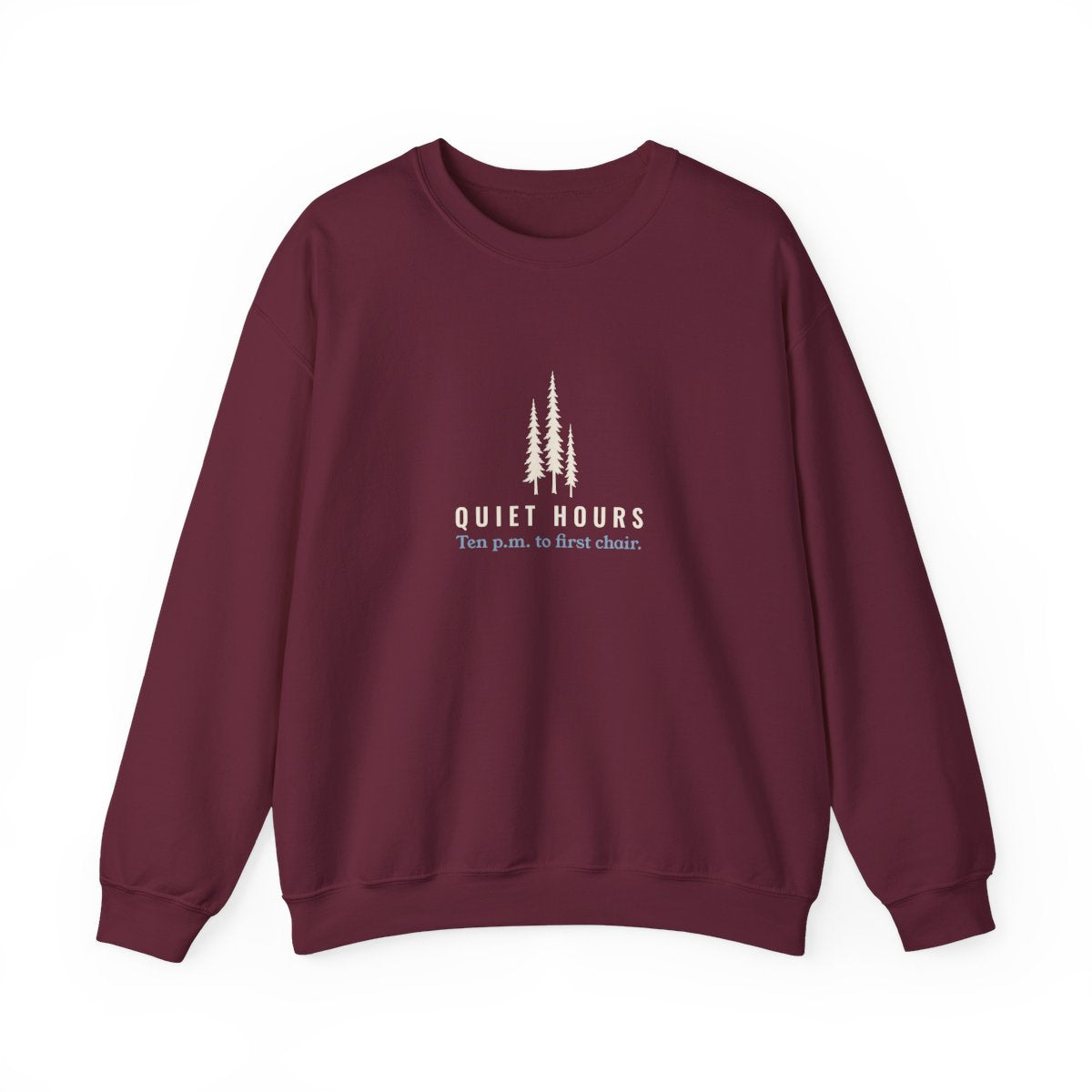 Quiet Hours Crewneck in Maroon, front view