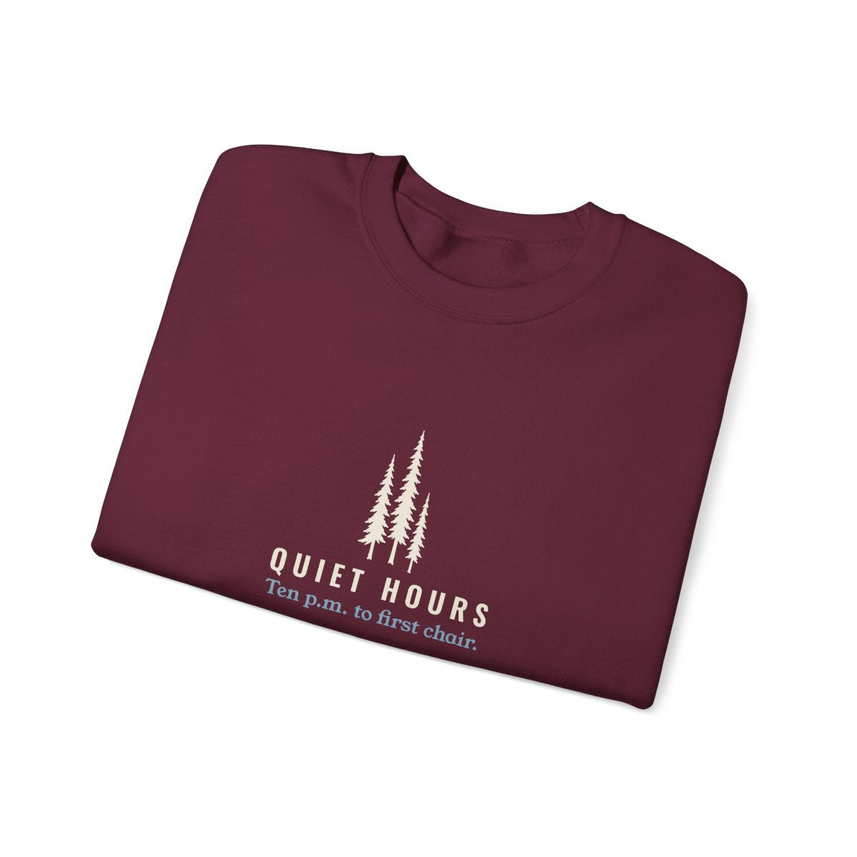 Quiet Hours Crewneck in Maroon, folded