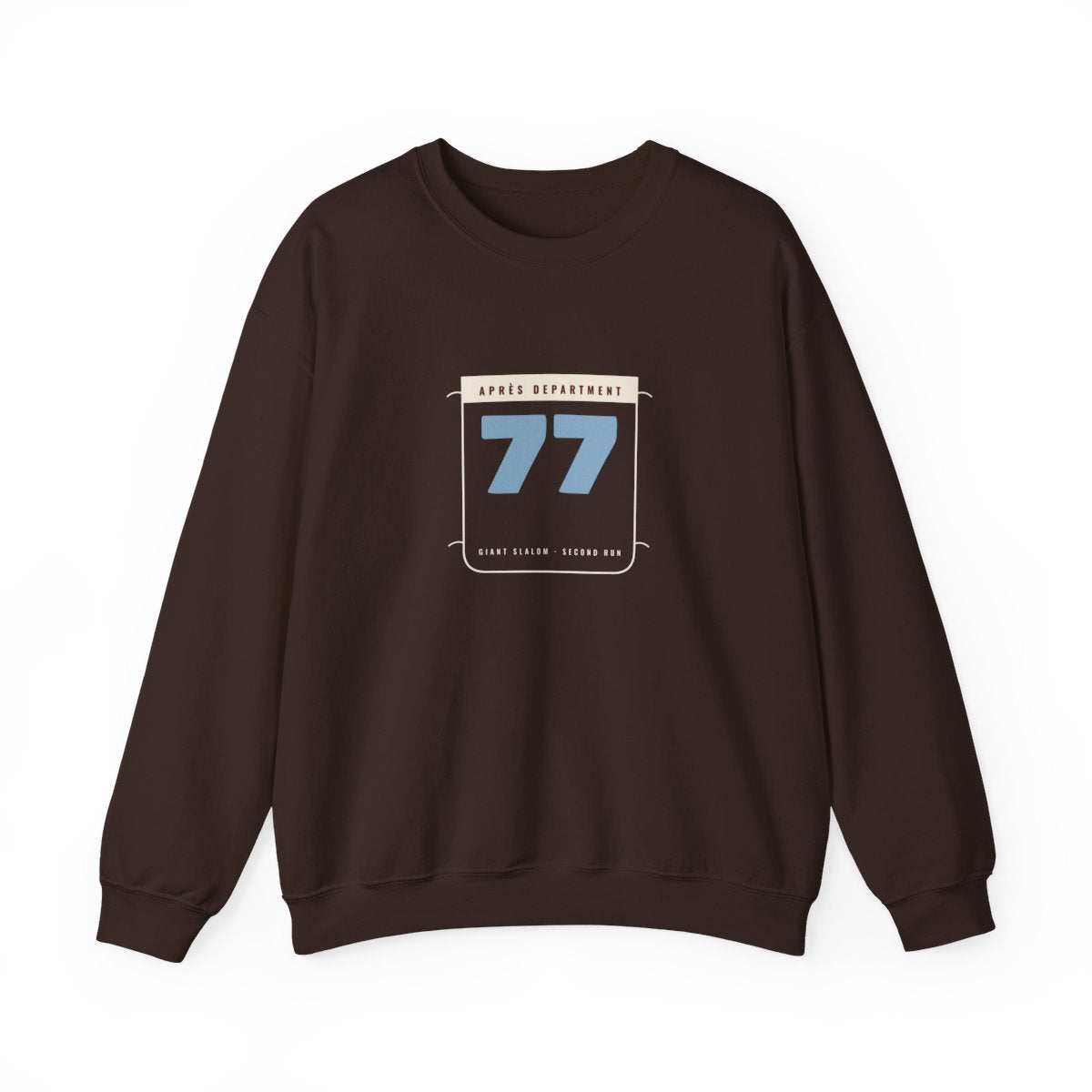Racing Bib 77 Crewneck in Dark Chocolate, front view