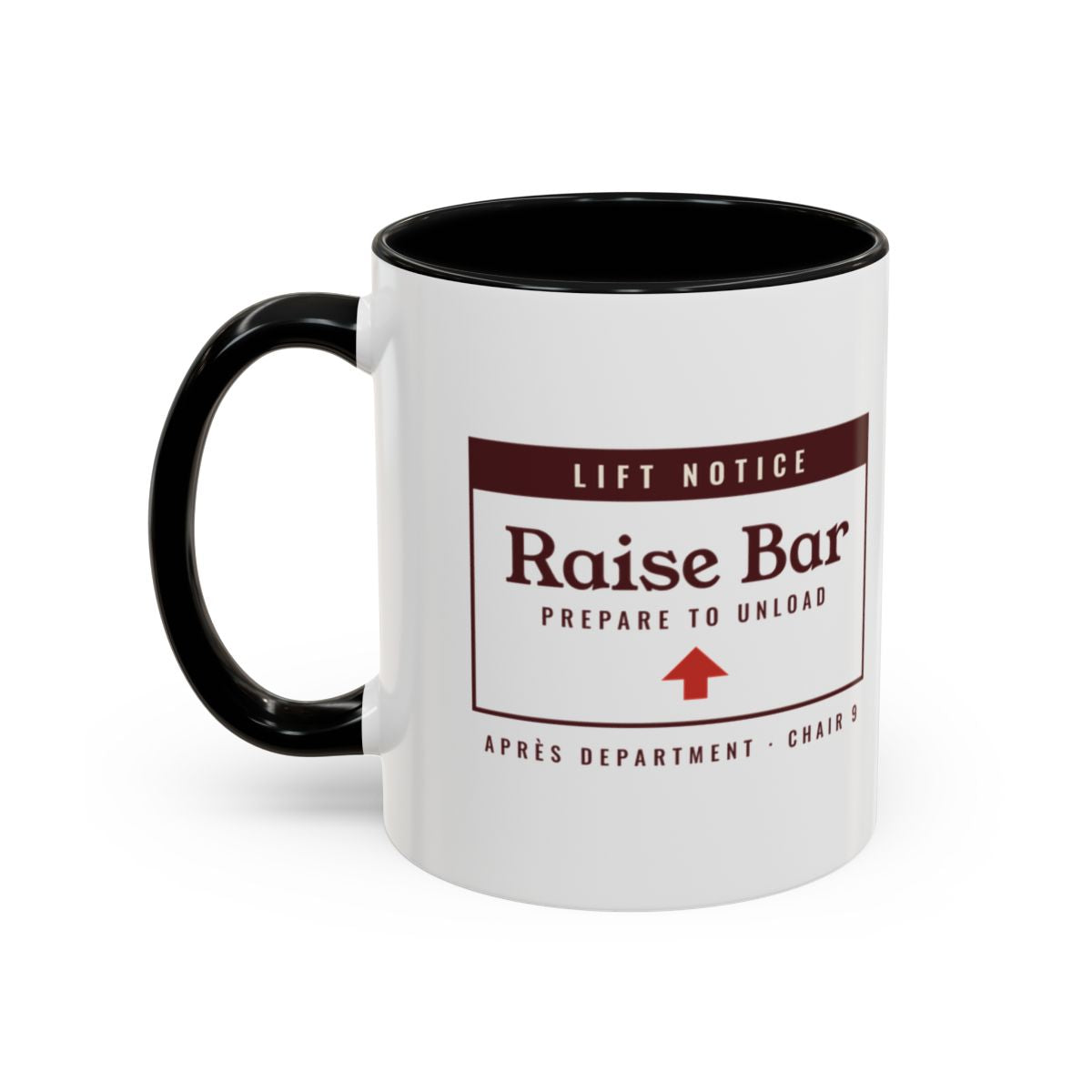 Raise the Bar Mug in Black, left side