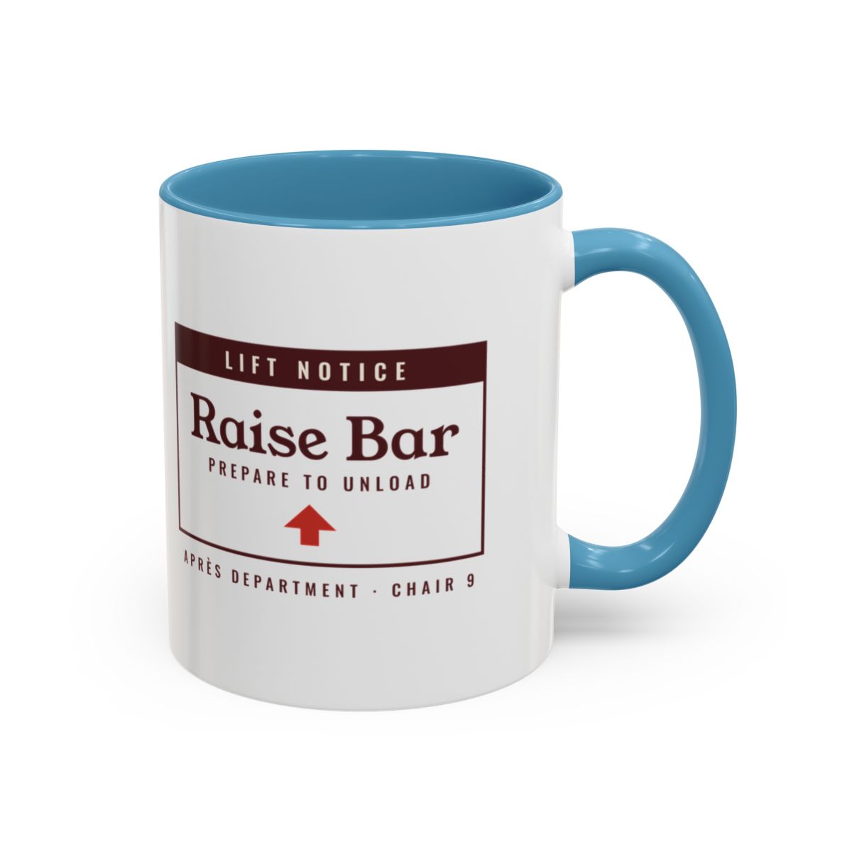 Raise the Bar Mug in Light Blue, right side