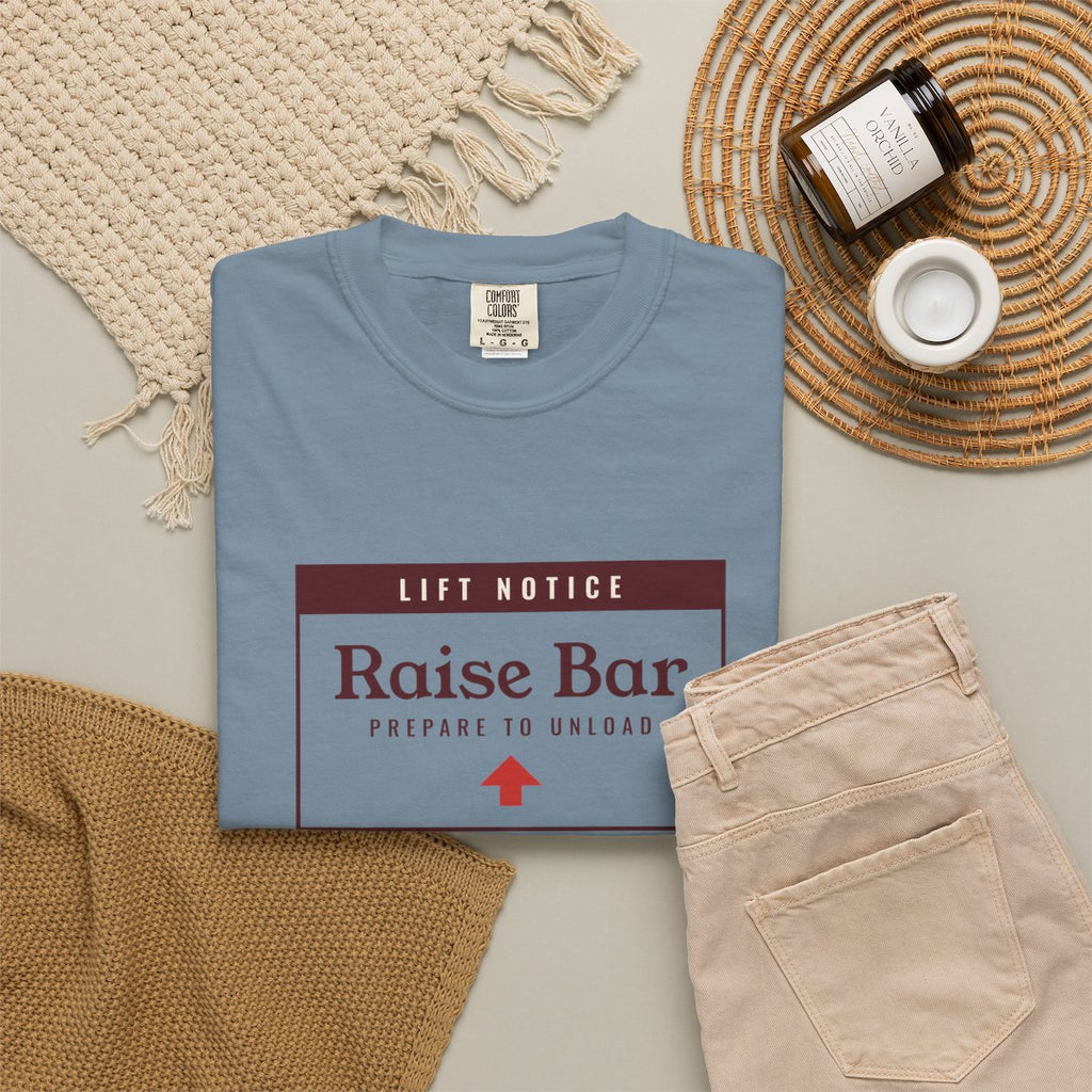 Raise the Bar Tee in Ice Blue, fabric and print detail