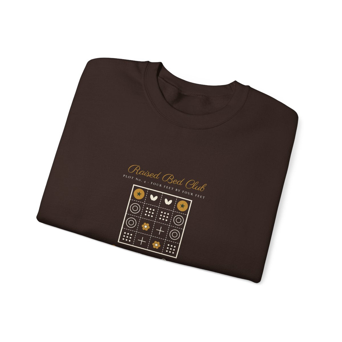 Raised Bed Club Crewneck in Dark Chocolate, folded