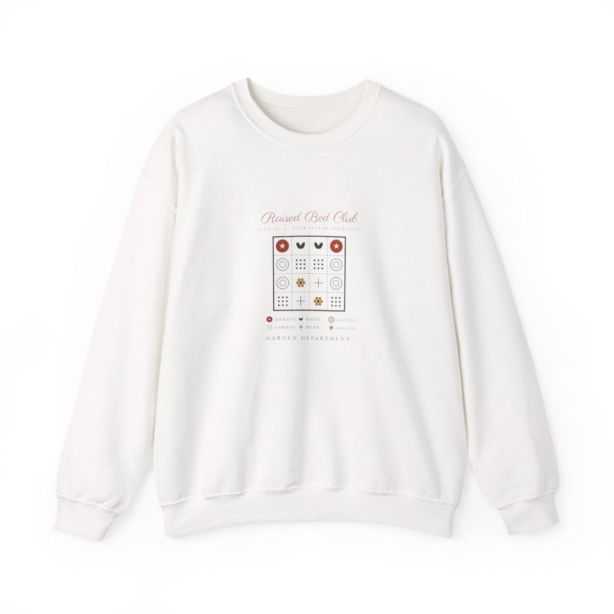 Raised Bed Club Crewneck in White, front view