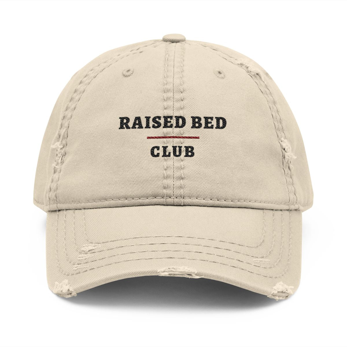 Raised Bed Club Dad Hat in Khaki, front view