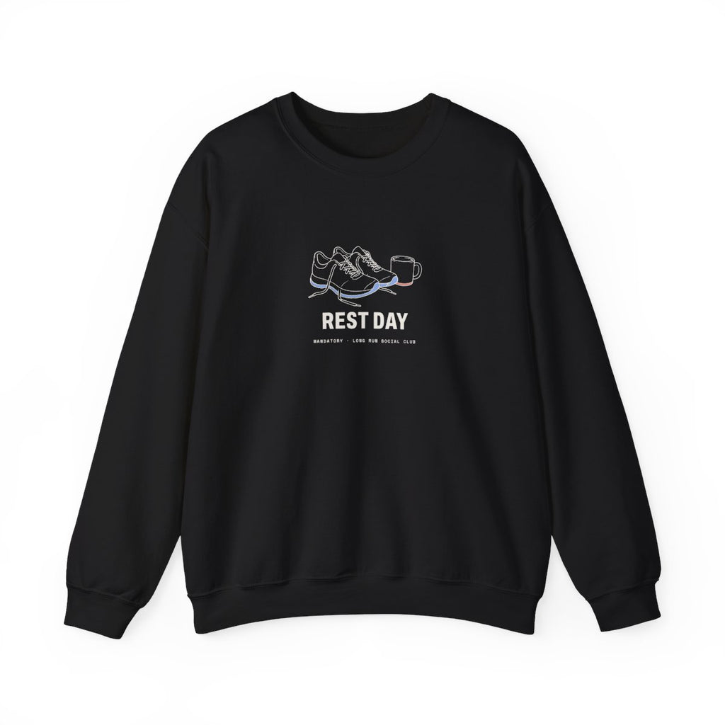 Rest Day Crewneck in Black, front view
