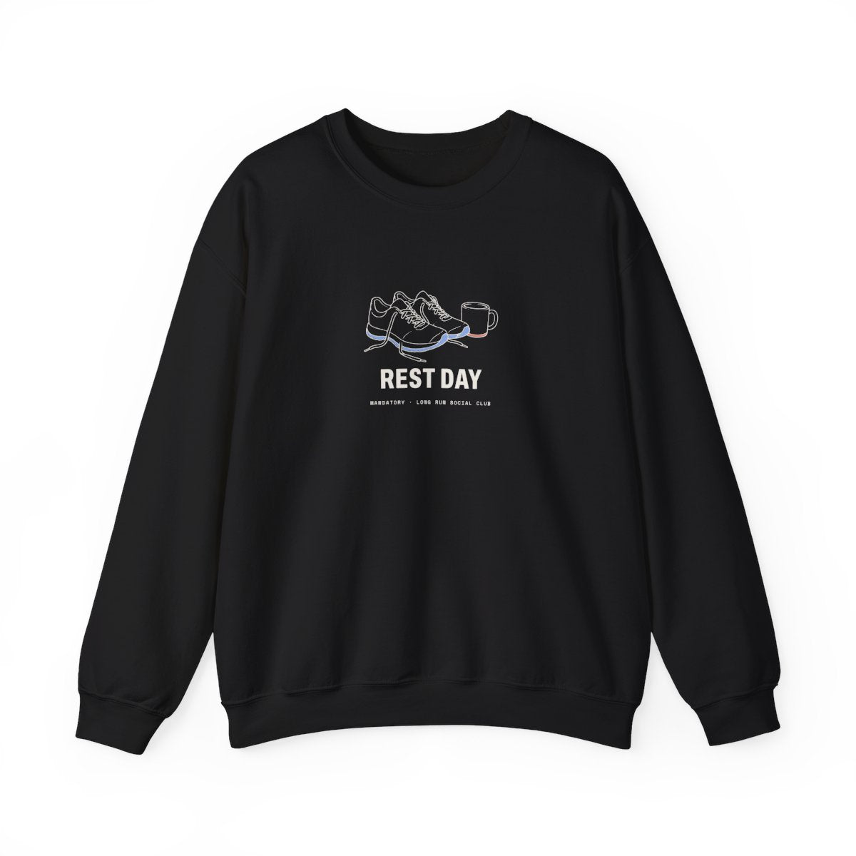 Rest Day Crewneck in Black, front view