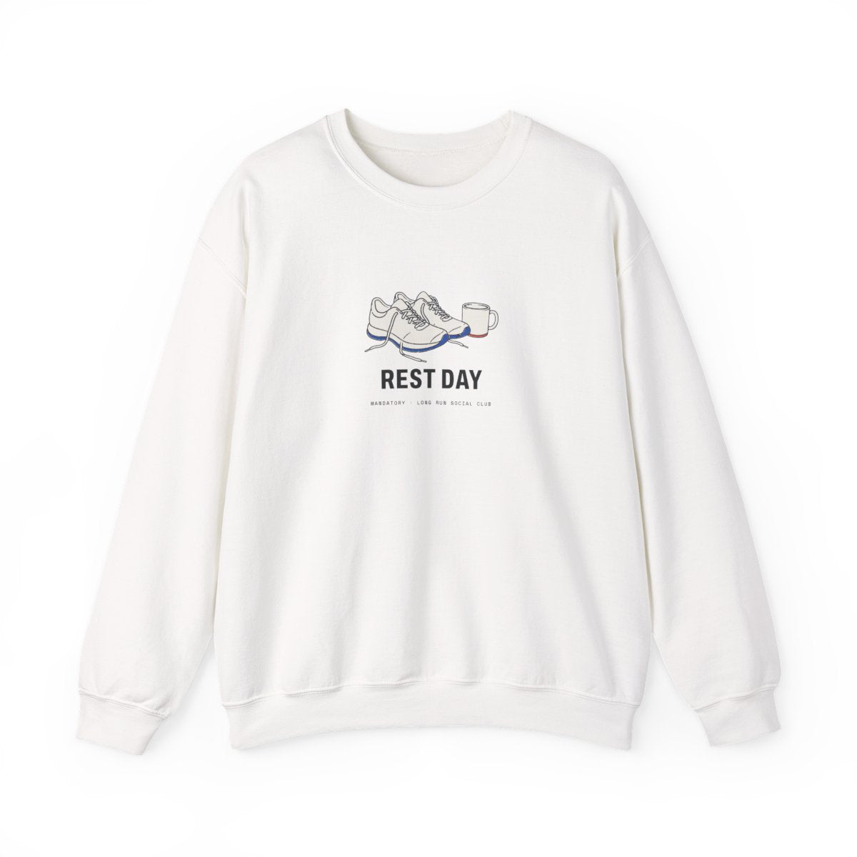 Rest Day Crewneck in White, front view