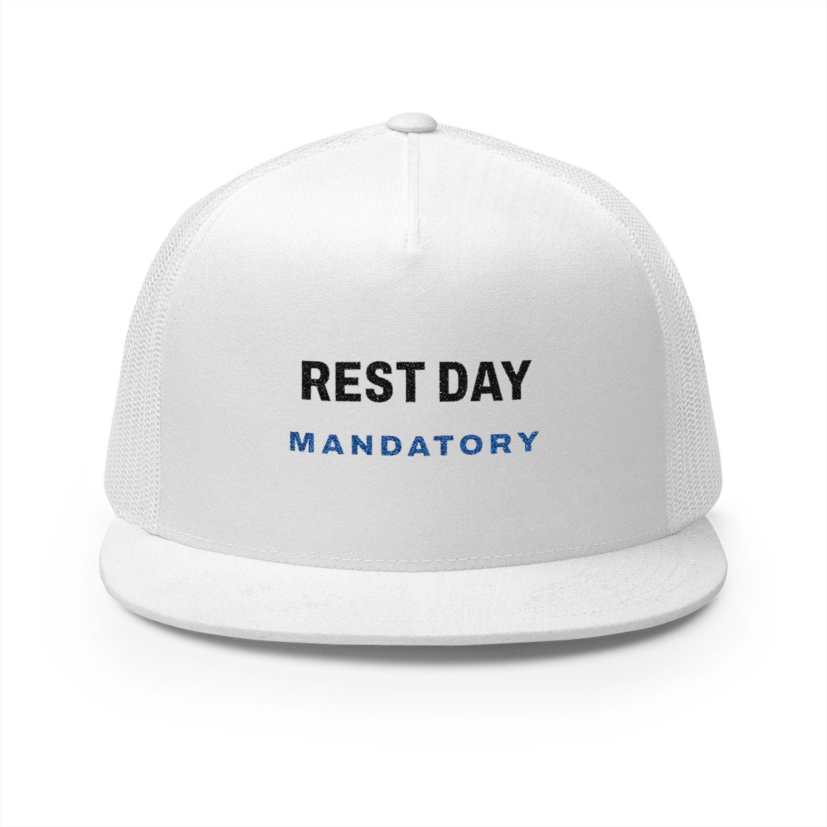 Rest Day Trucker Cap in White, front view