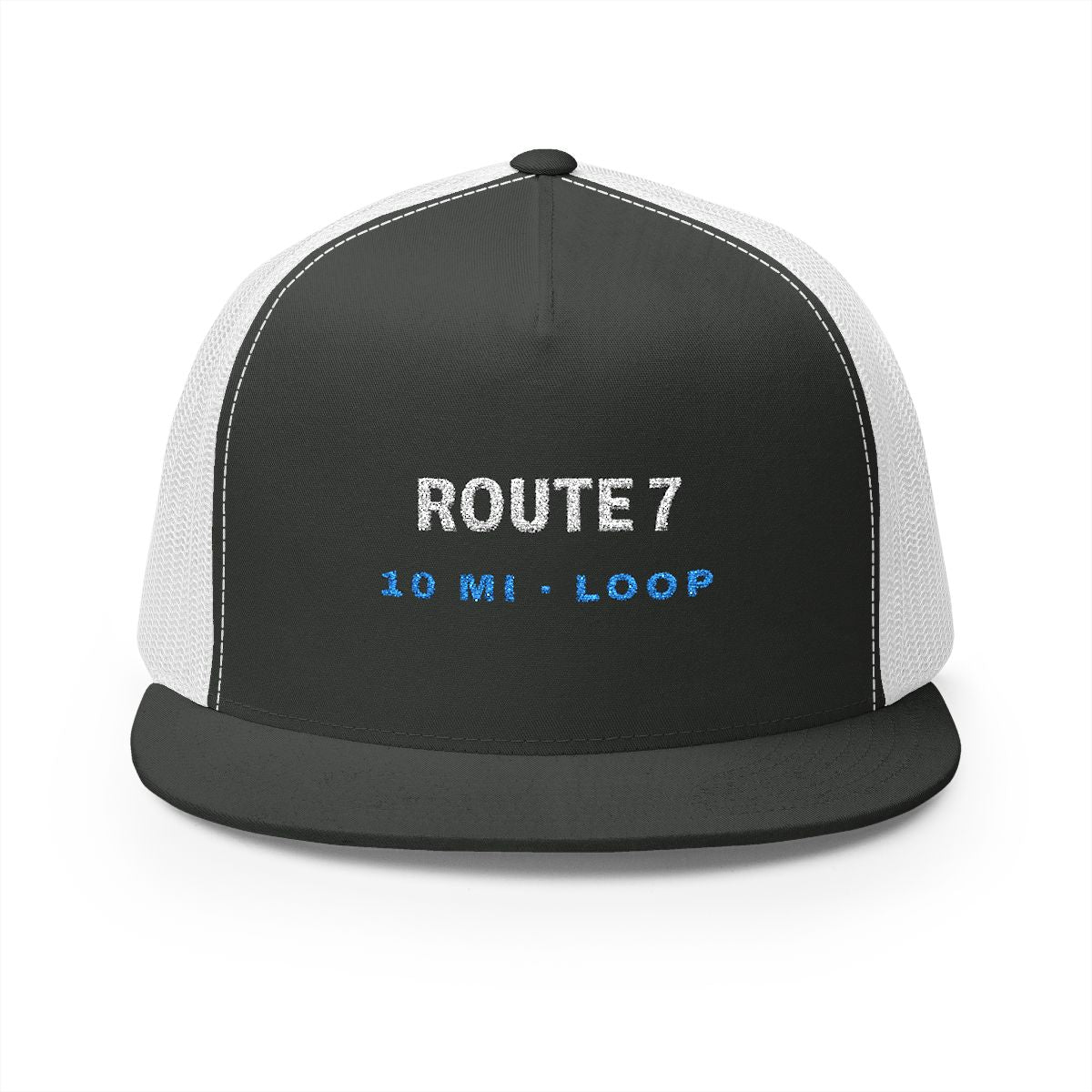 Route 7 Trucker Cap in Charcoal/White, front view