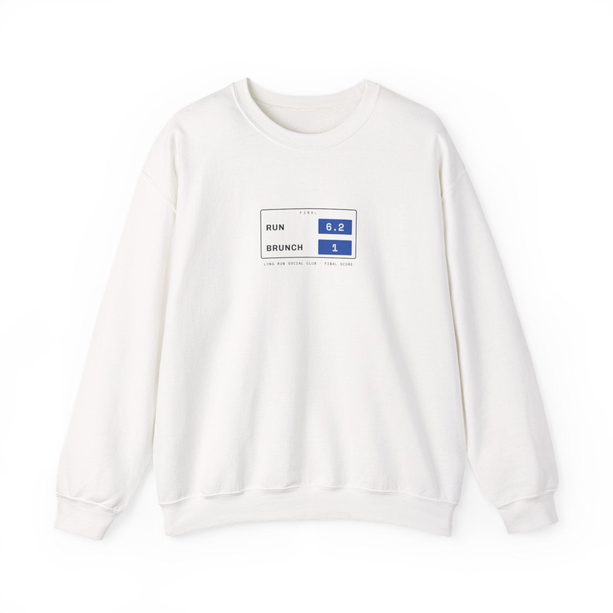 Run 6.2, Brunch 1 Crewneck in White, front view