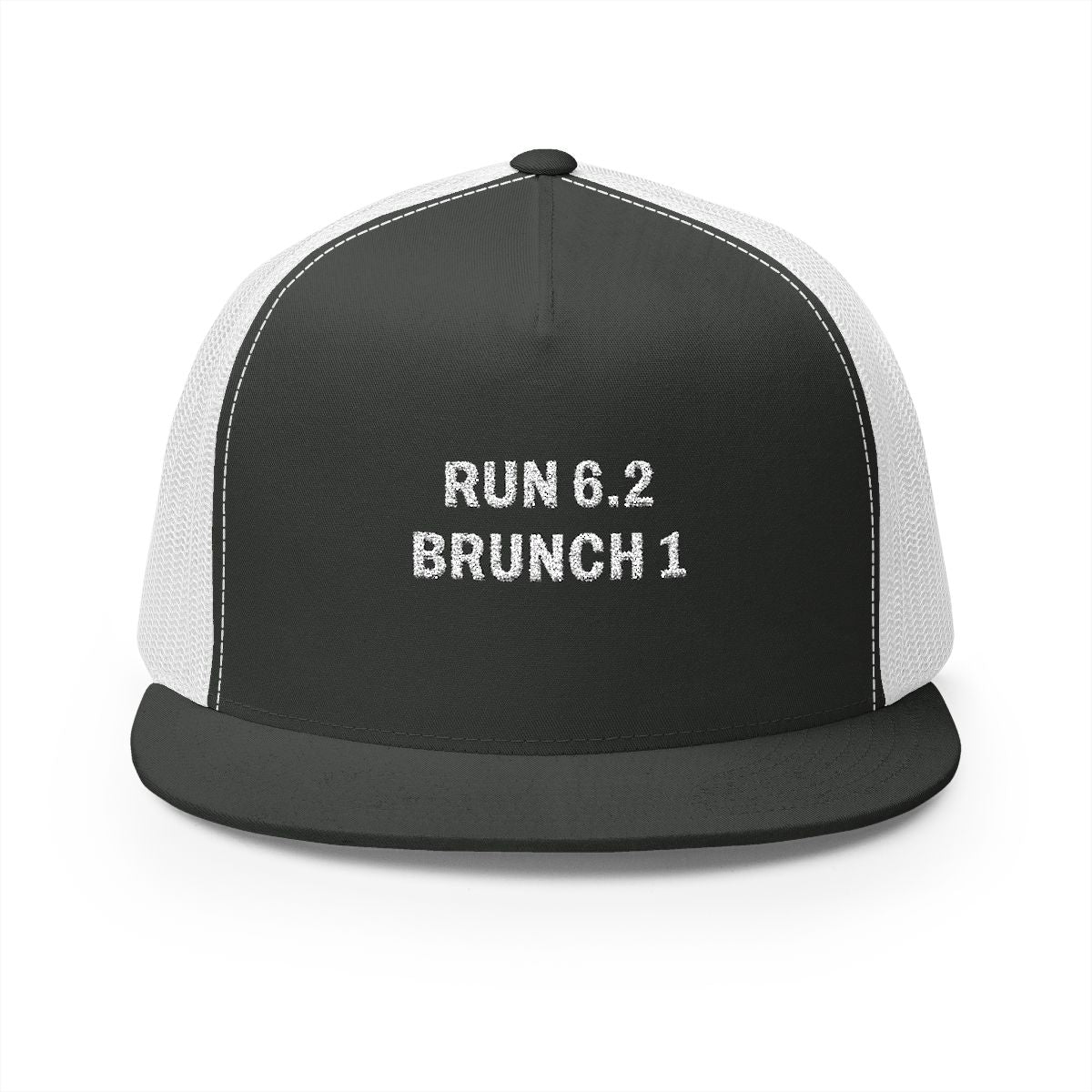 Run 6.2, Brunch 1 Trucker Cap in Charcoal/White, front view