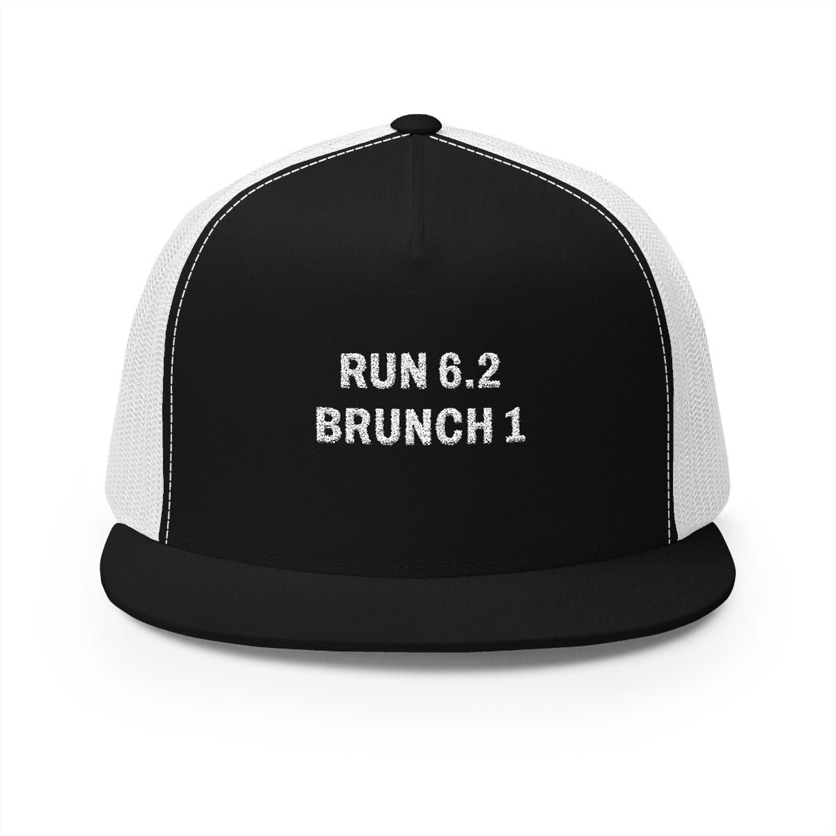Run 6.2, Brunch 1 Trucker Cap in Black/White, front view