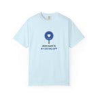 Run Club Is My Dating App Tee in Chambray, front view
