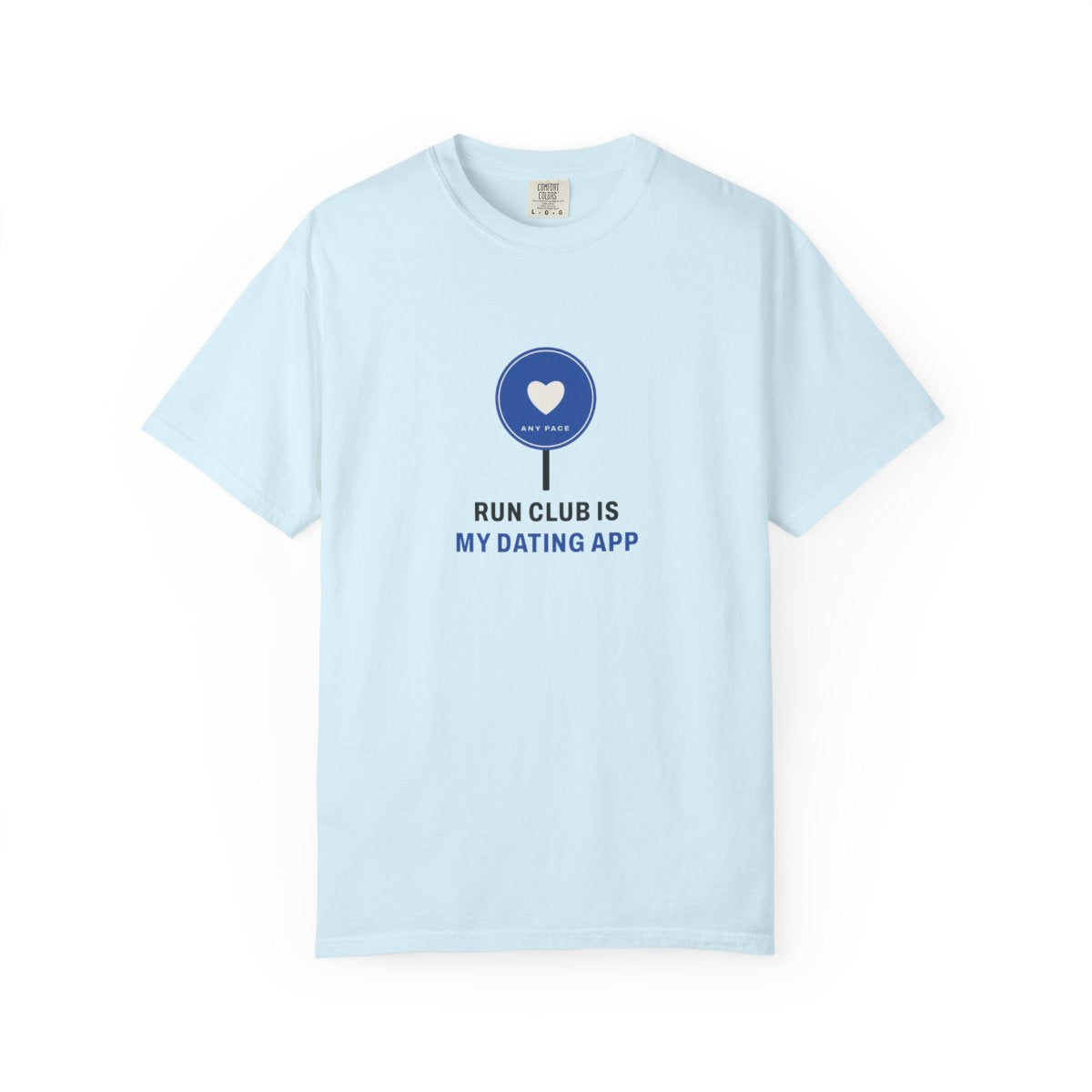 Run Club Is My Dating App Tee in Chambray, front view