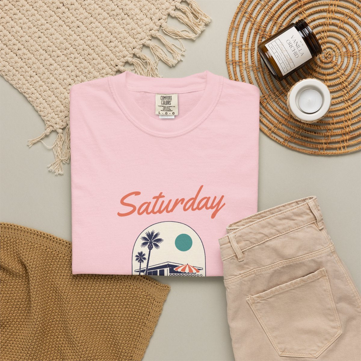 Saturday Open Play Tee in Blossom, fabric and print detail