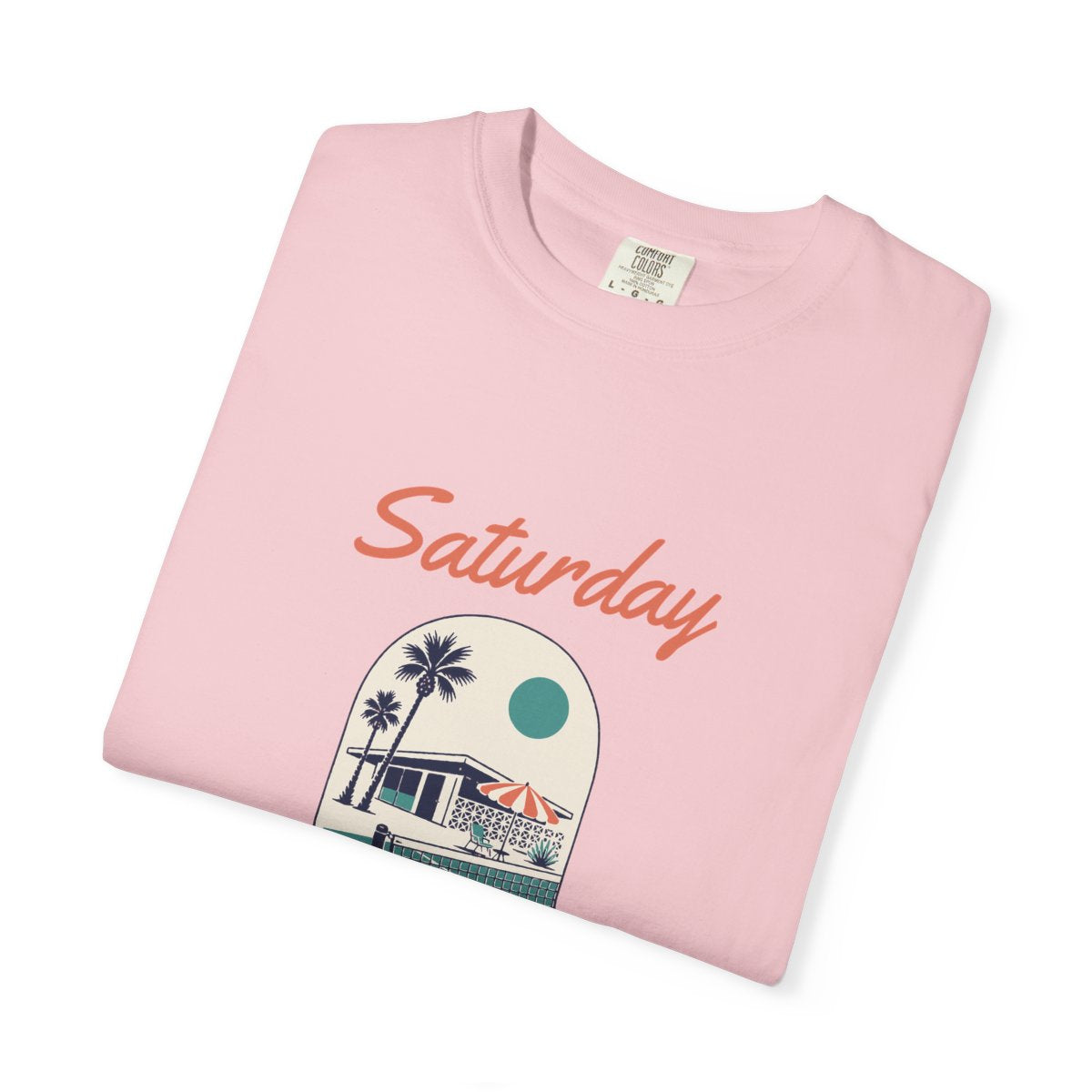 Saturday Open Play Tee in Blossom, folded