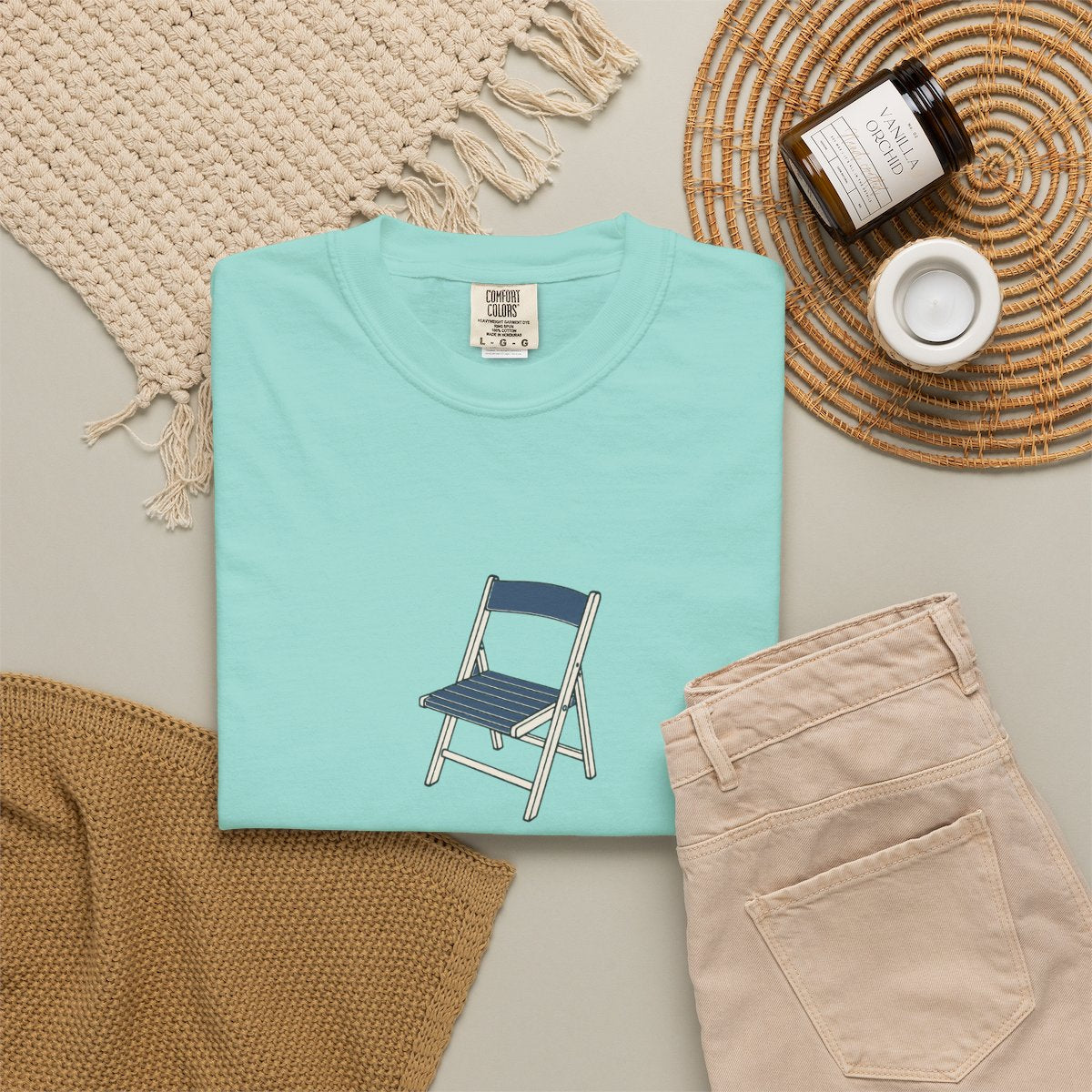 Saved You a Seat Tee in Chalky Mint, fabric and print detail
