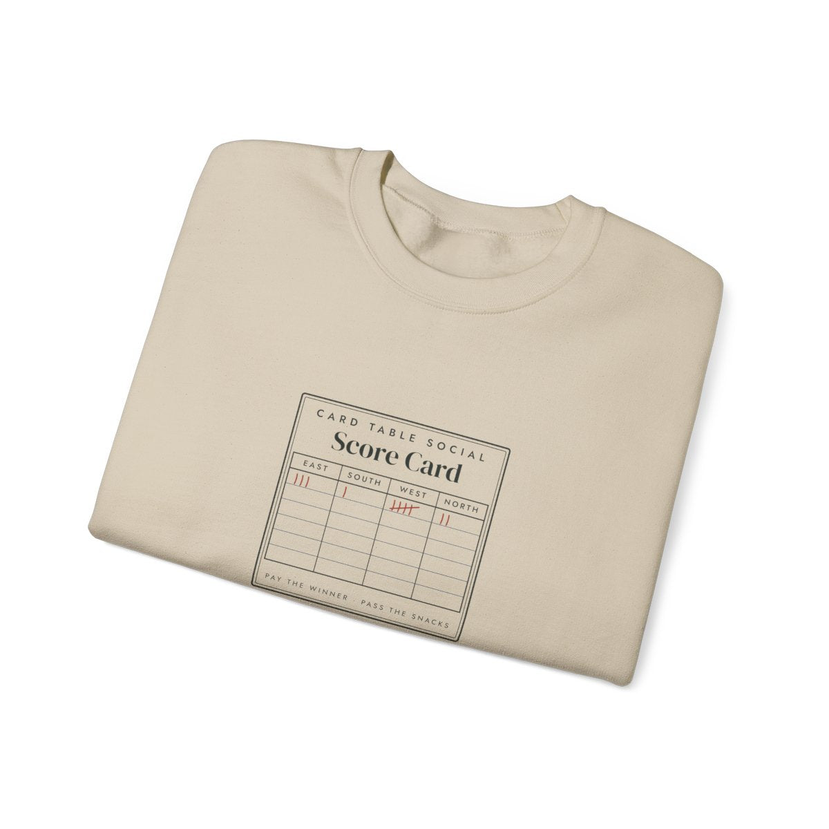 Score Card Crewneck in Sand, folded