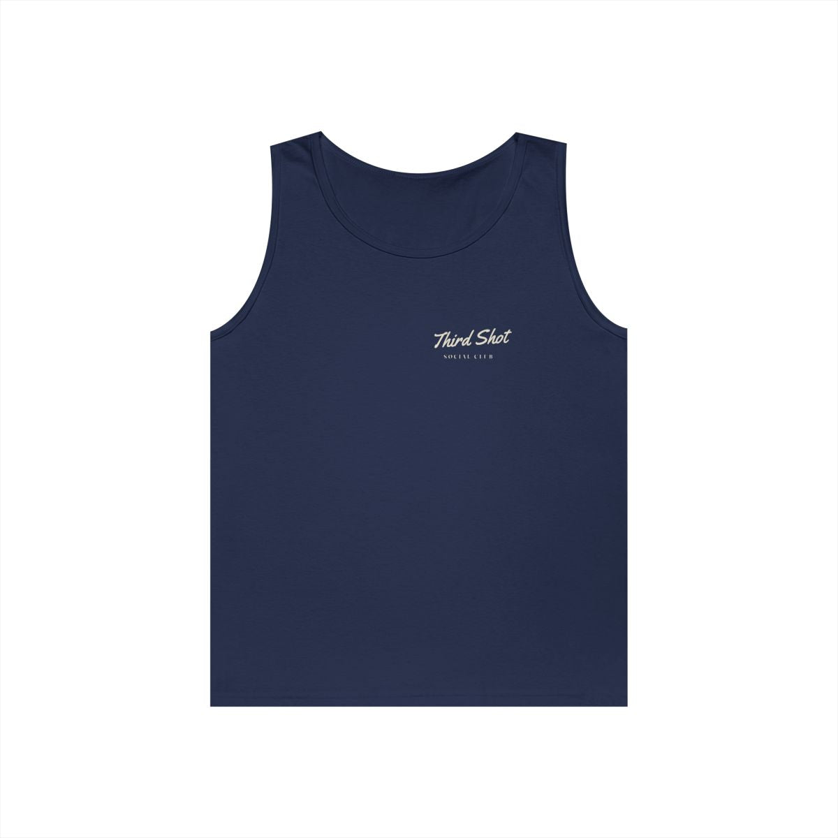 Script Chest Mark Tank in Navy, front view