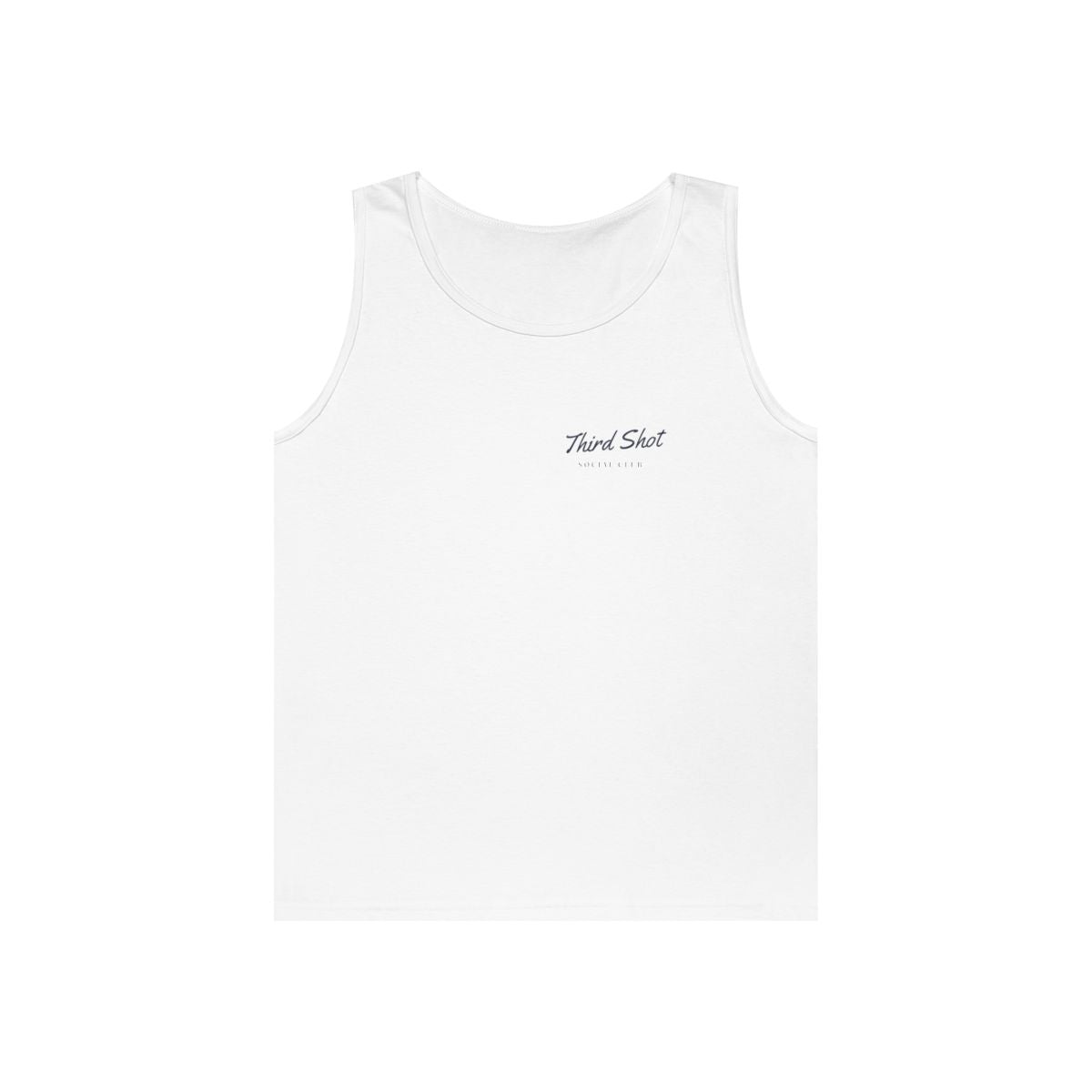 Script Chest Mark Tank in White, front view
