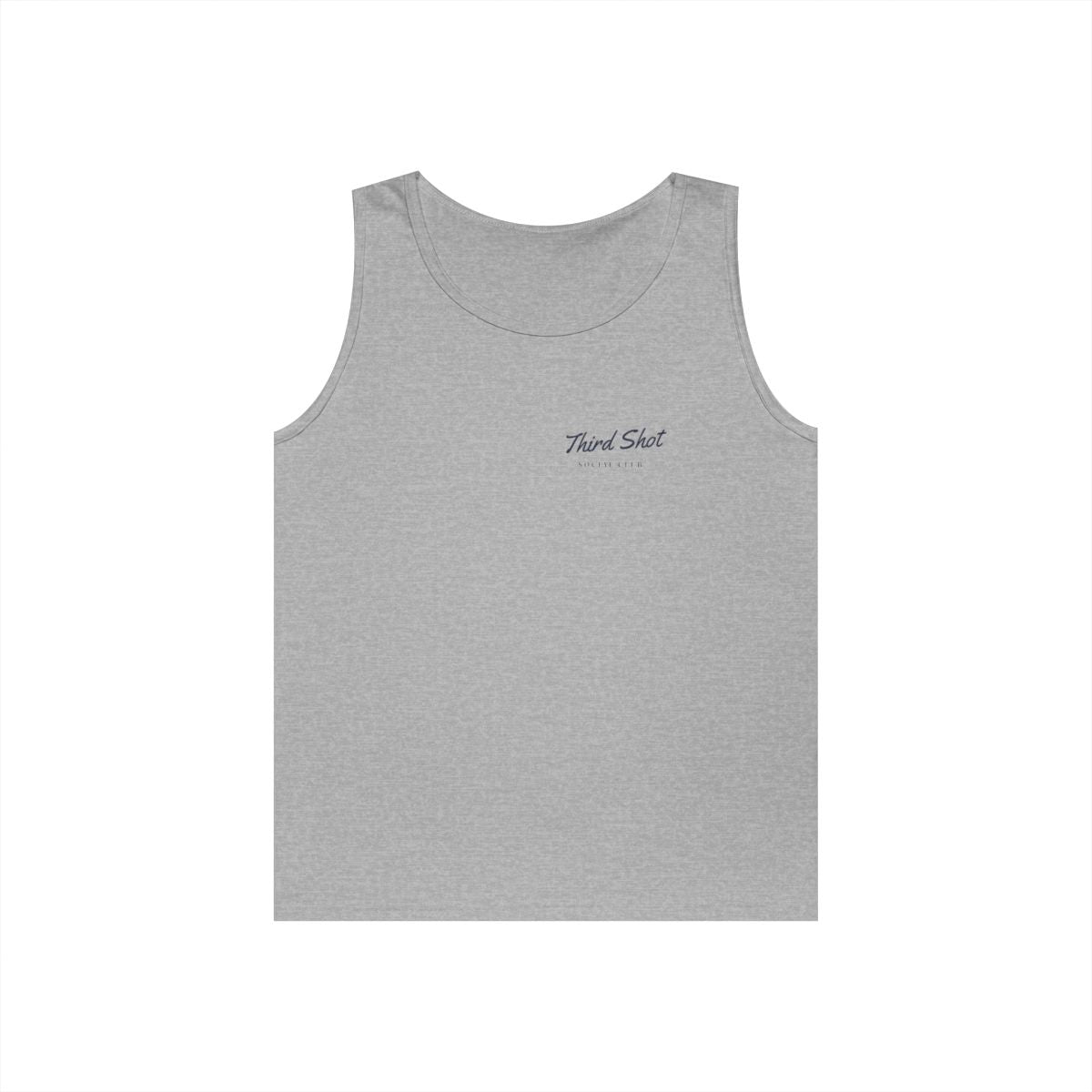 Script Chest Mark Tank in Sport Grey, front view