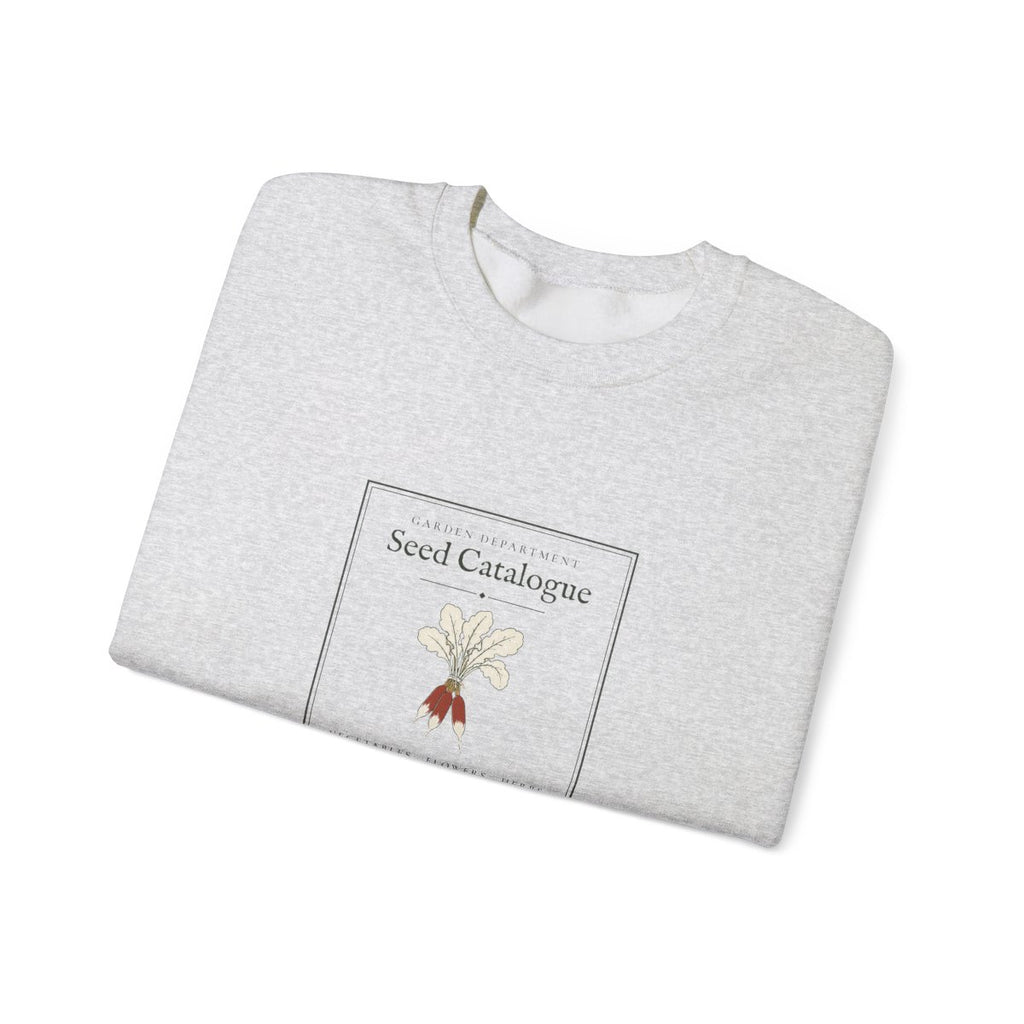 Seed Catalogue Crewneck in Ash, folded