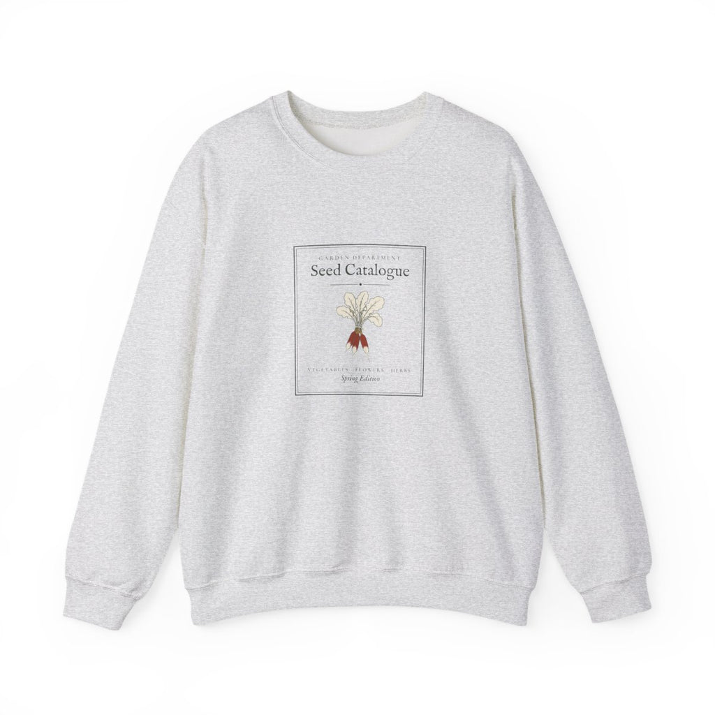 Seed Catalogue Crewneck in Ash, front view