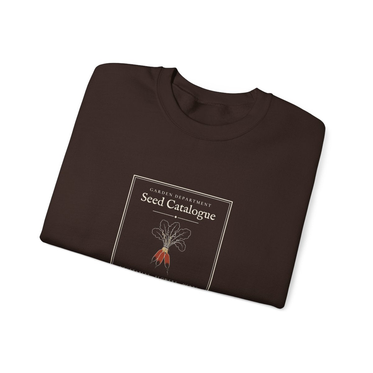 Seed Catalogue Crewneck in Dark Chocolate, folded