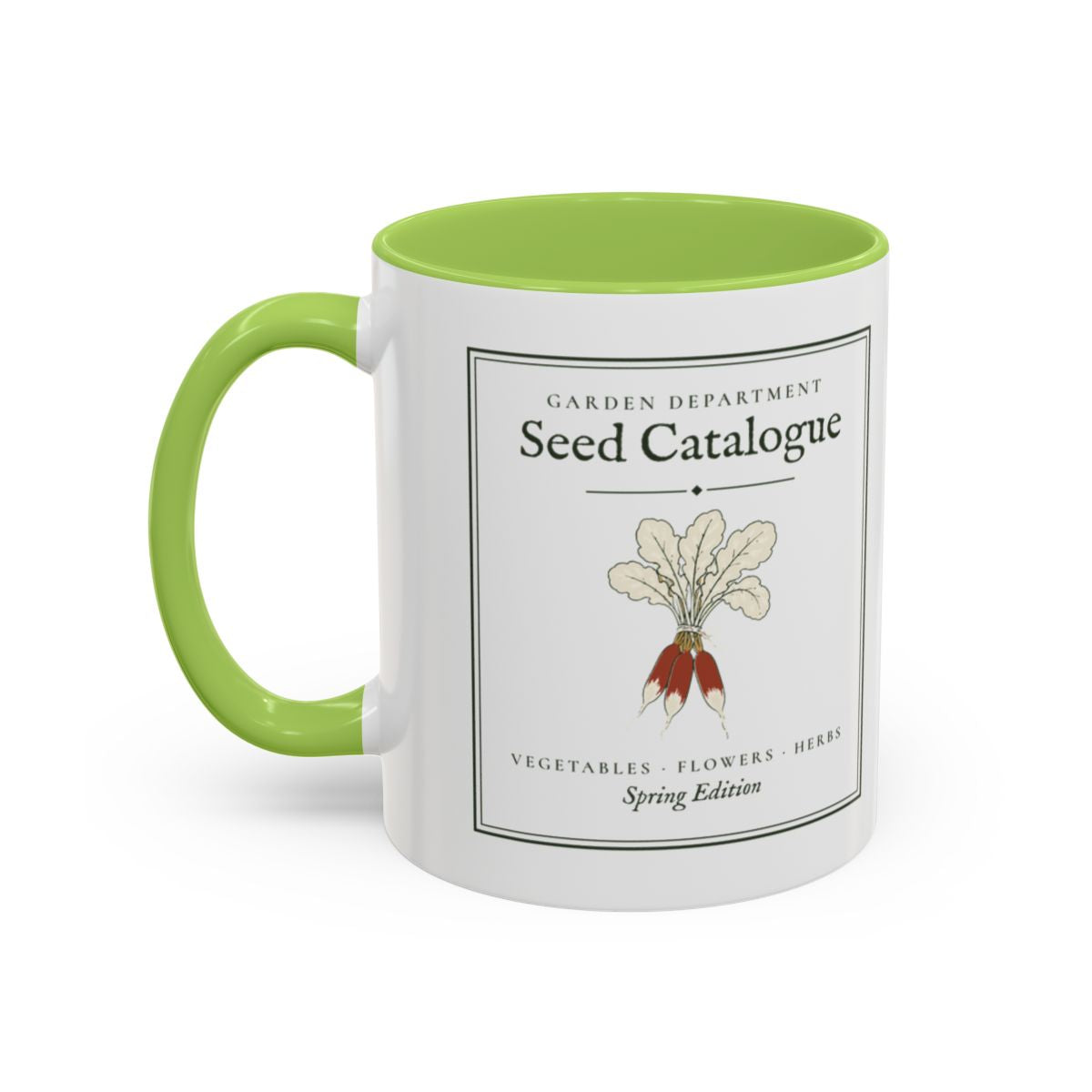 Seed Catalogue Mug in Light Green, left side