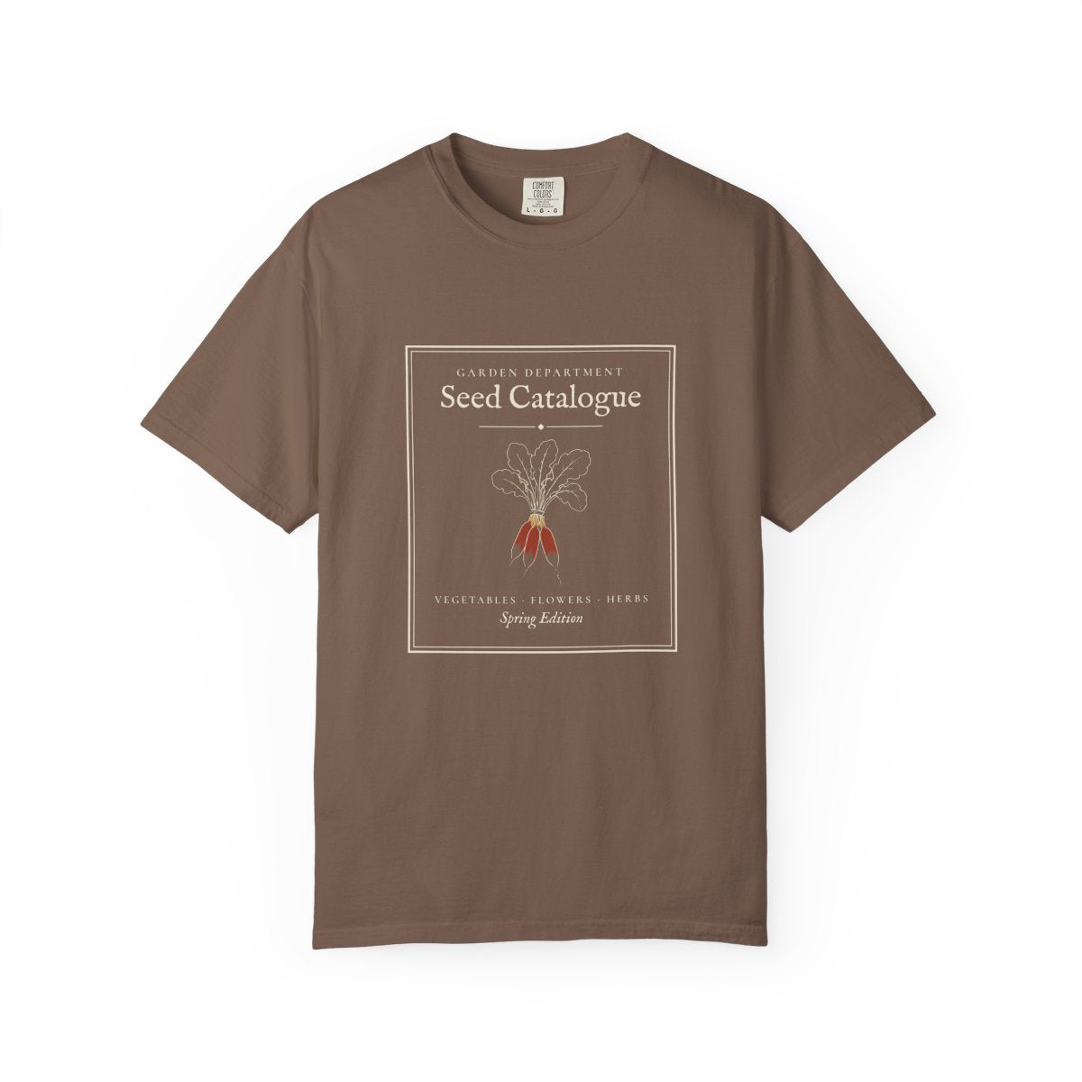 Seed Catalogue Tee in Espresso, front view
