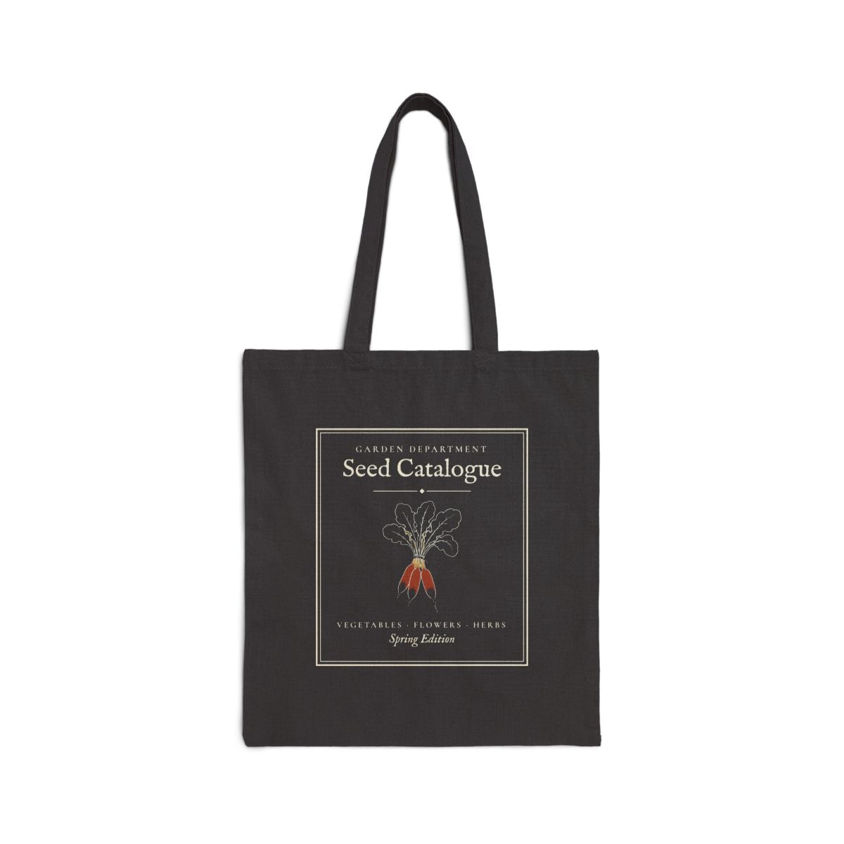 Seed Catalogue Tote in Black, front view