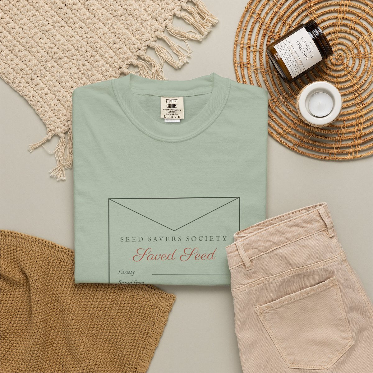 Seed Savers Tee in Bay, fabric and print detail