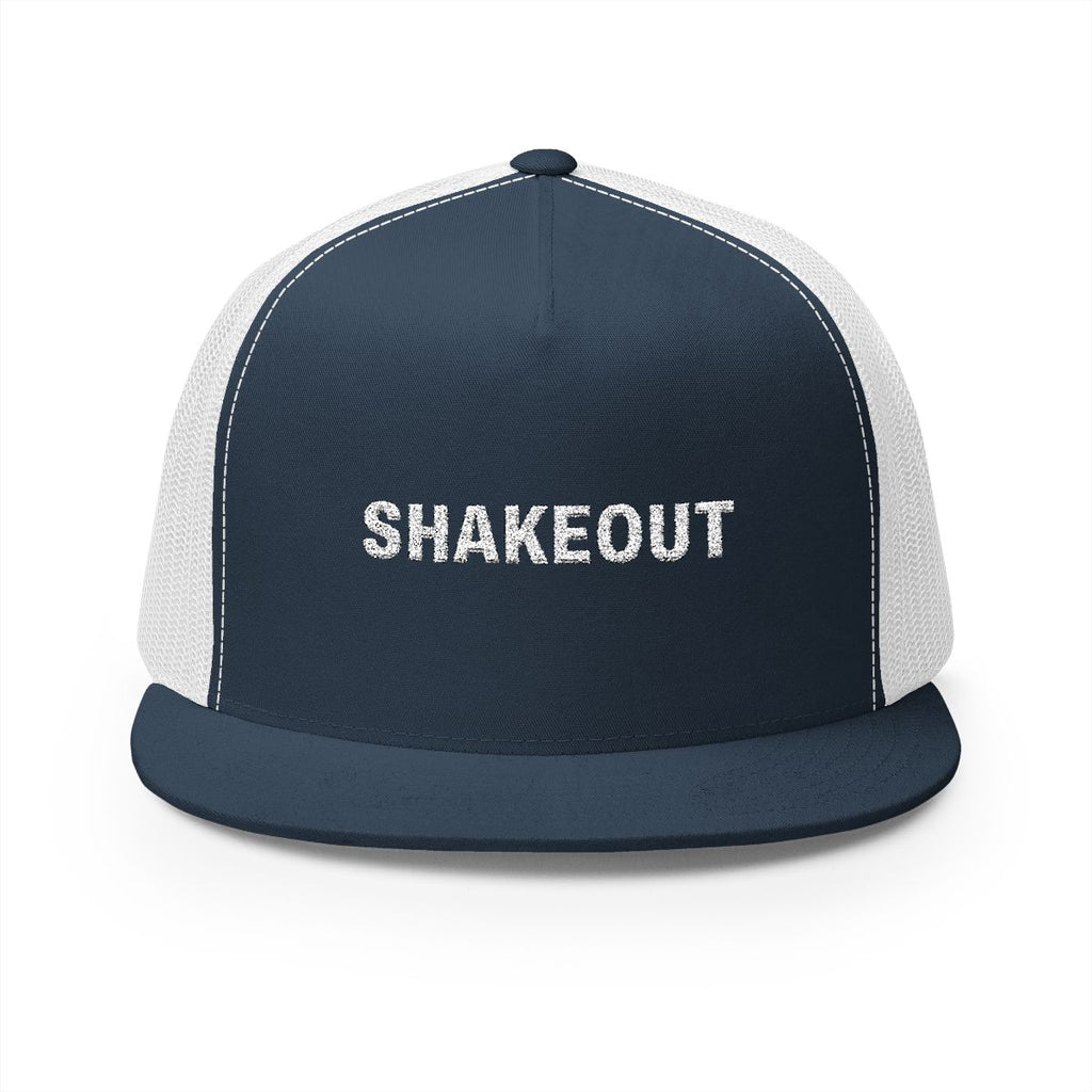Shakeout Trucker Cap in Navy/White, front view