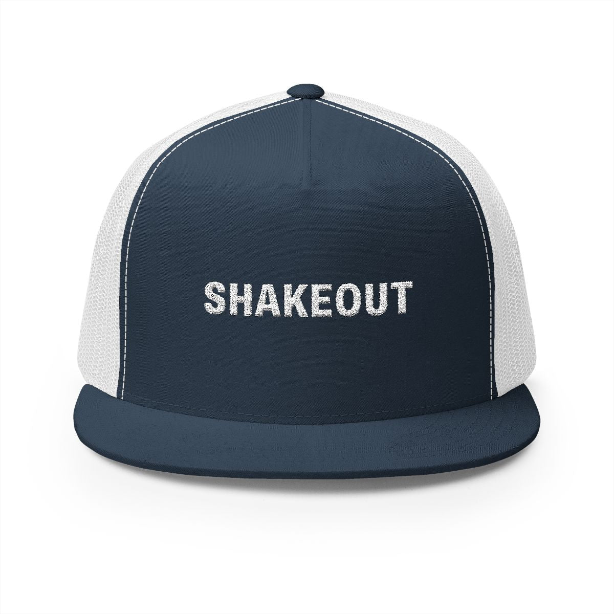Shakeout Trucker Cap in Navy/White, front view