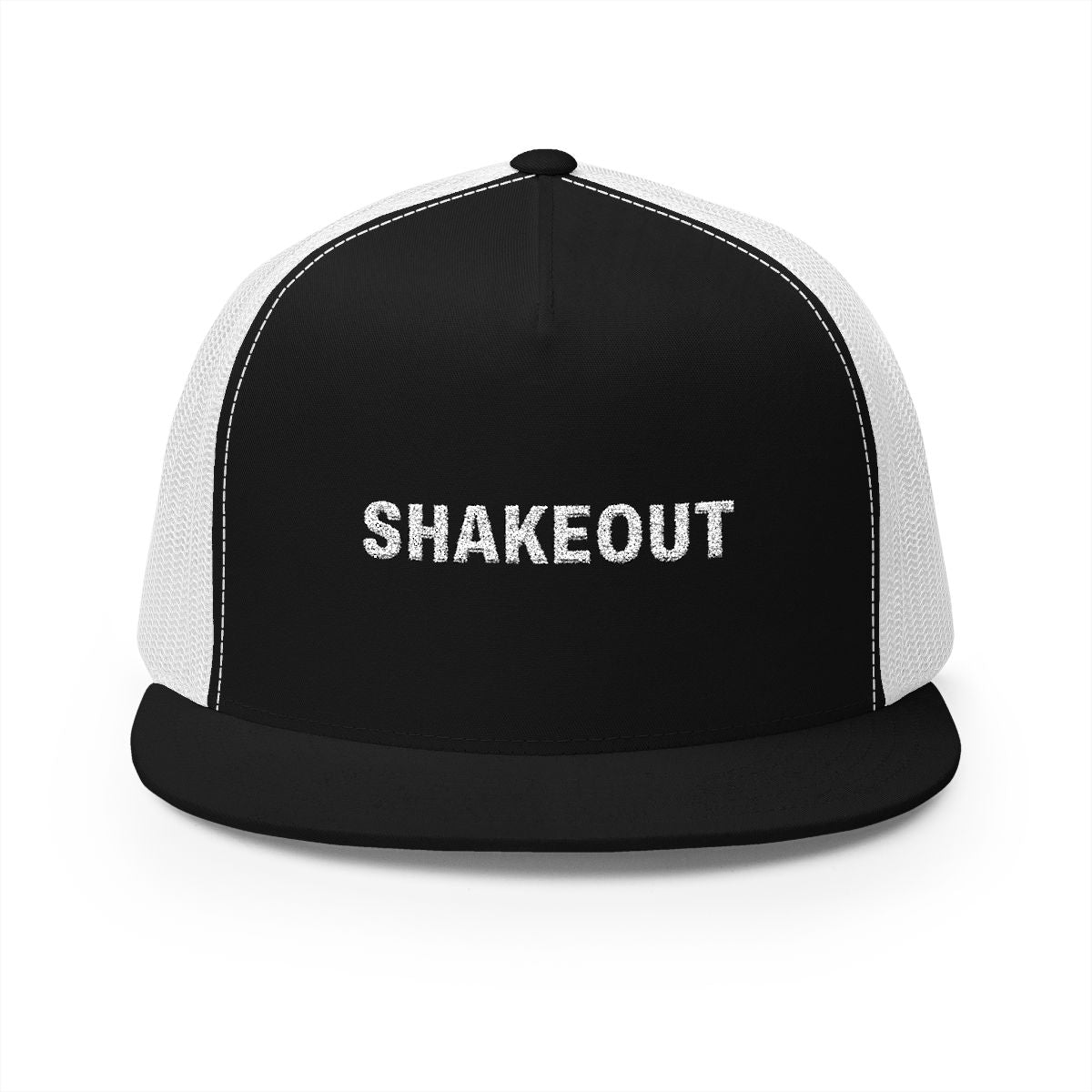 Shakeout Trucker Cap in Black/White, front view