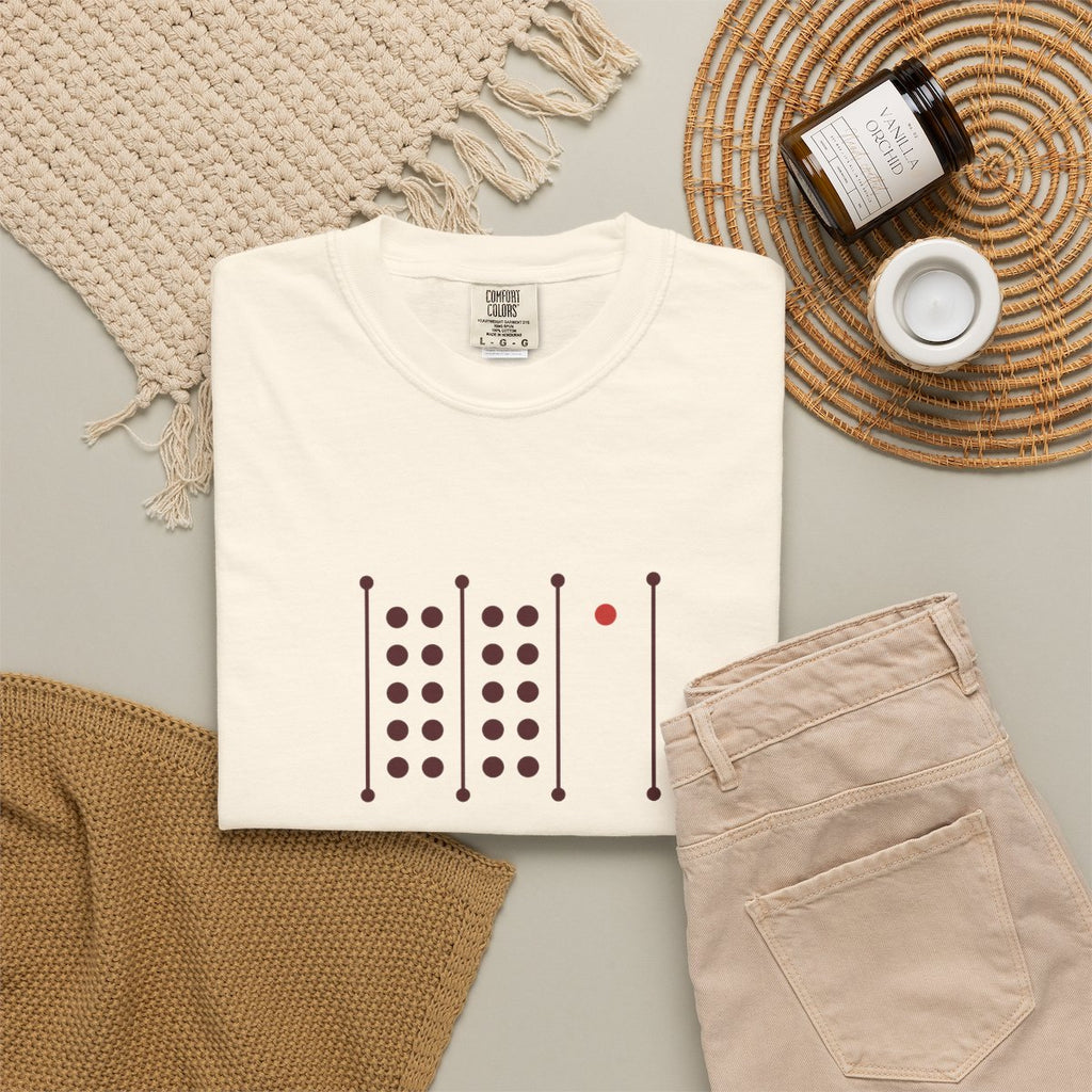 Singles Line Tee in Ivory, fabric and print detail
